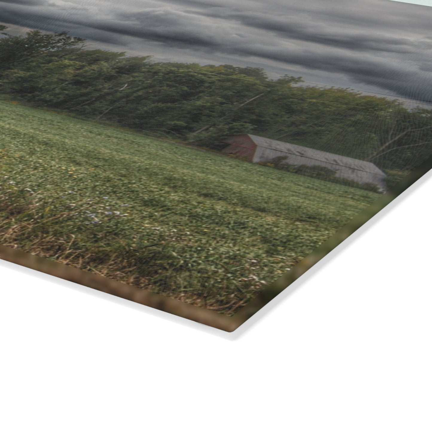 U R There Photography Weyer Road Red and Quonset Rustic Farmhouse Tempered-Glass Cutting Board