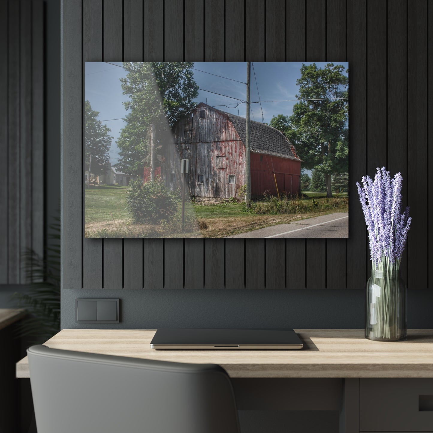 U R There Photography Roods Lake Road Red II Rustic Farmhouse Acrylic Wall Print