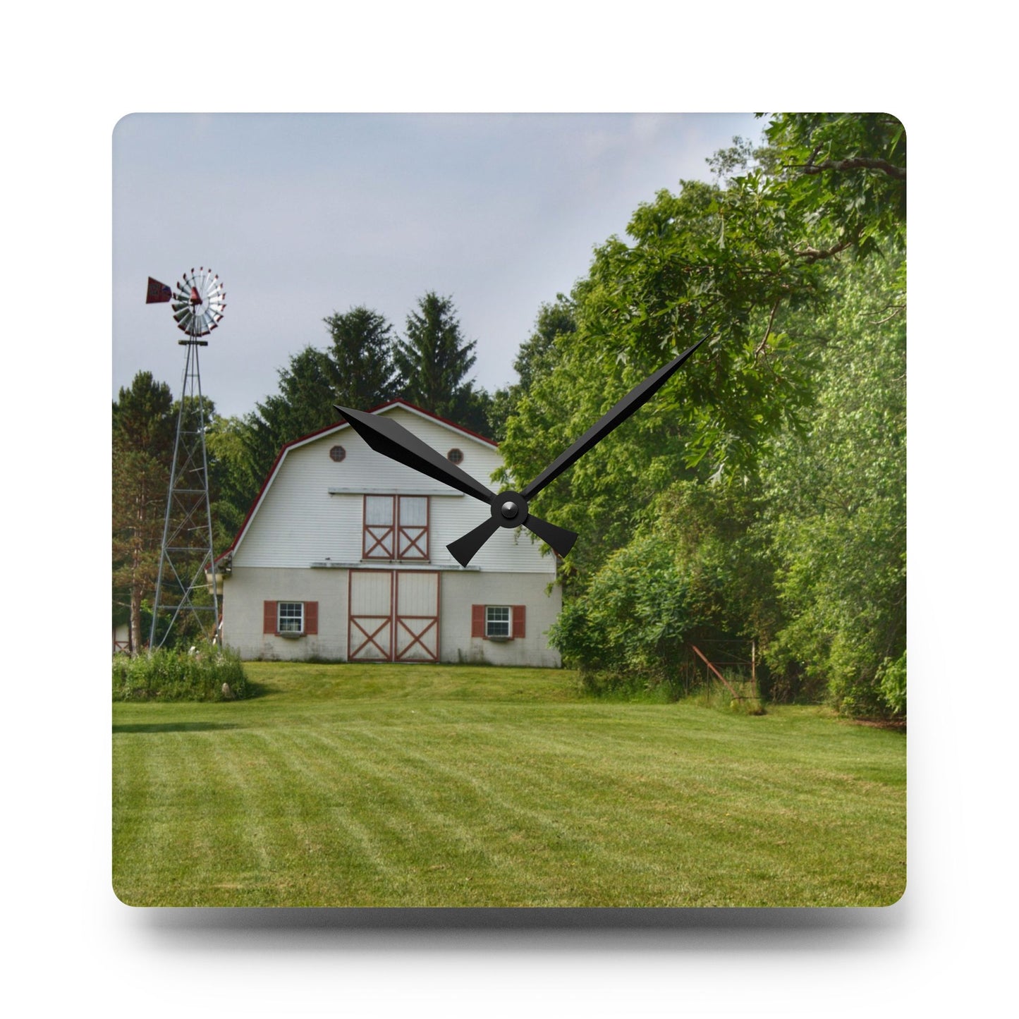 U R There Photography Hunters Creek White Rustic Farmhouse Acrylic Analog Wall Clock
