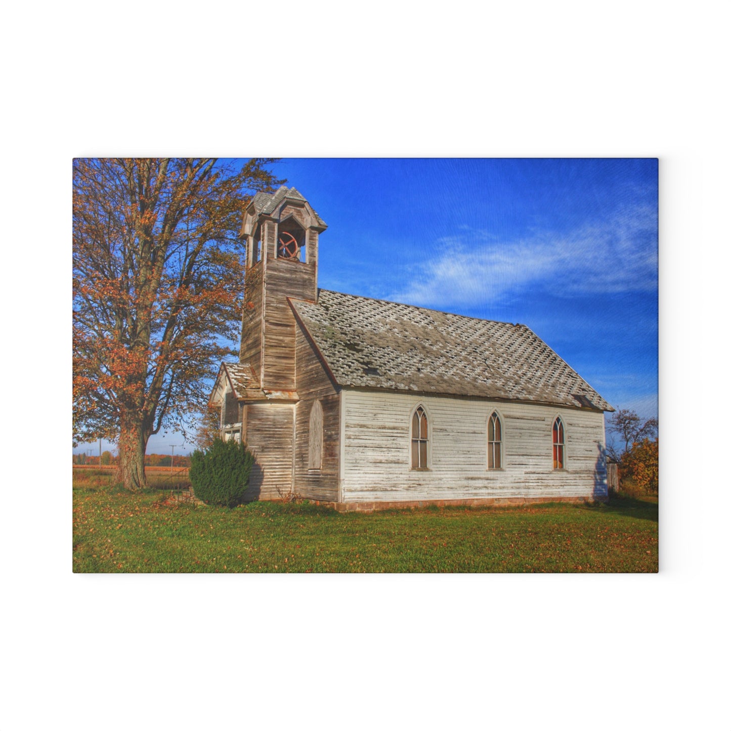 U R There Photography Schoolhouse of Marlette Road I Rustic Farmhouse Tempered-Glass Cutting Board