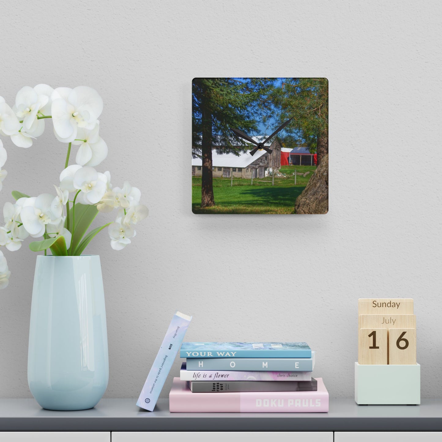 U R There Photography Oakwood Road Old Grey Rustic Farmhouse Acrylic Analog Wall Clock