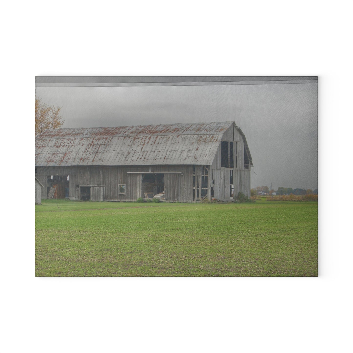 U R There Photography Bradford Road Grey Rustic Farmhouse Tempered-Glass Cutting Board