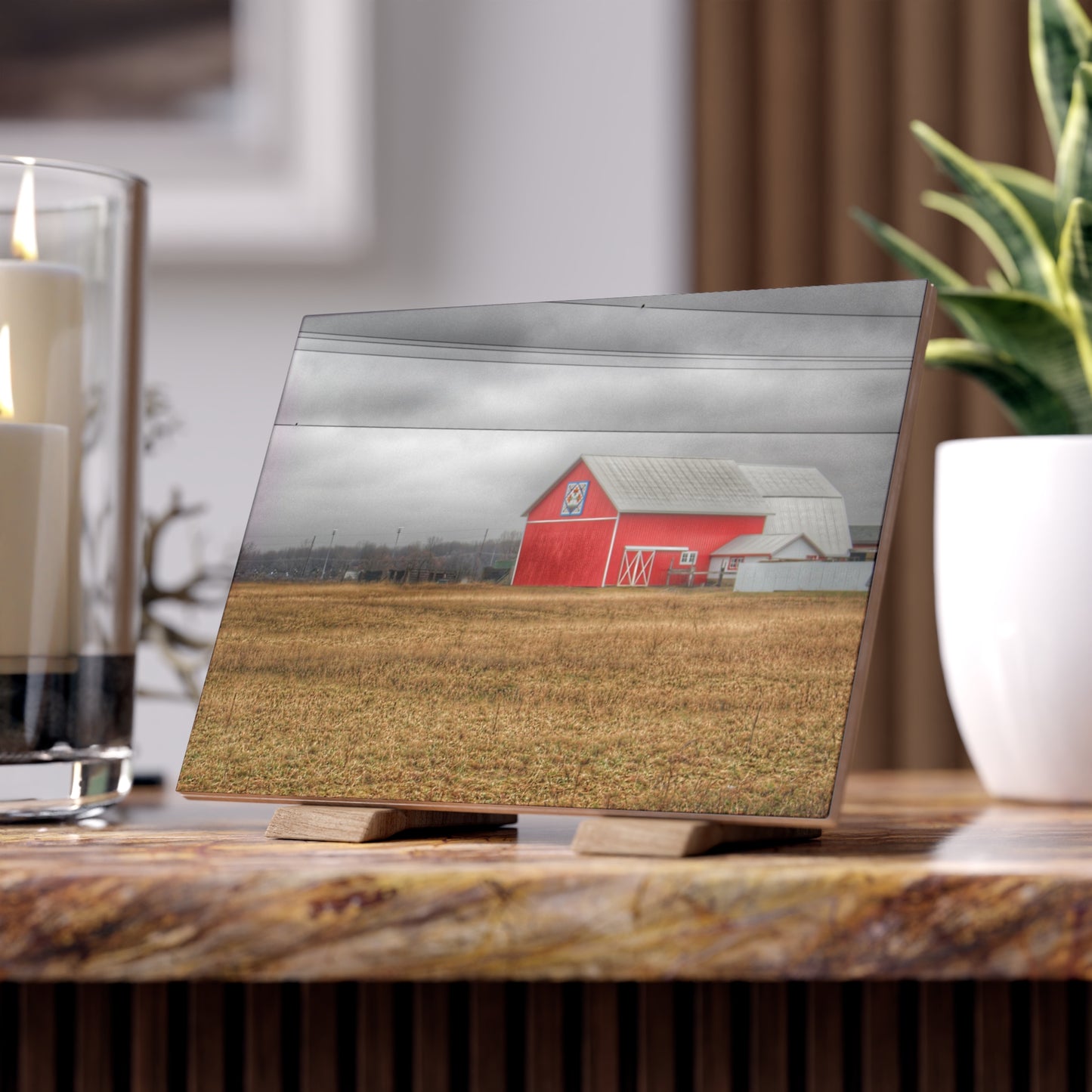 U R There Photography Barnes Road Quilted Red Rustic Farmhouse Decorative Ceramic Tile