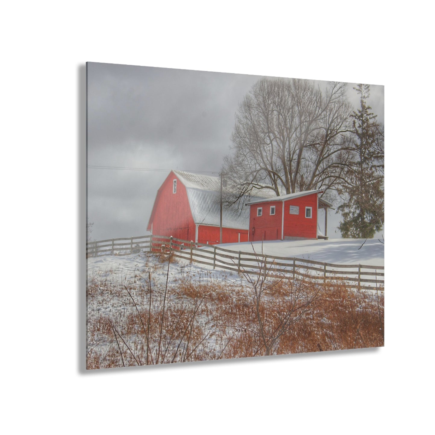 U R There Photography Catlin Red and Fence II Rustic Farmhouse Acrylic Wall Print