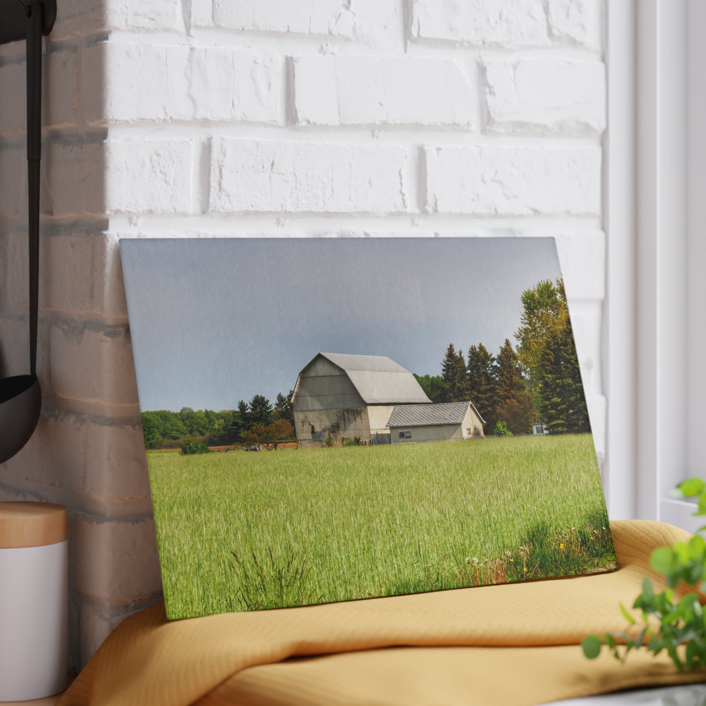 U R There Photography North Graf Road White Rustic Farmhouse Tempered-Glass Cutting Board