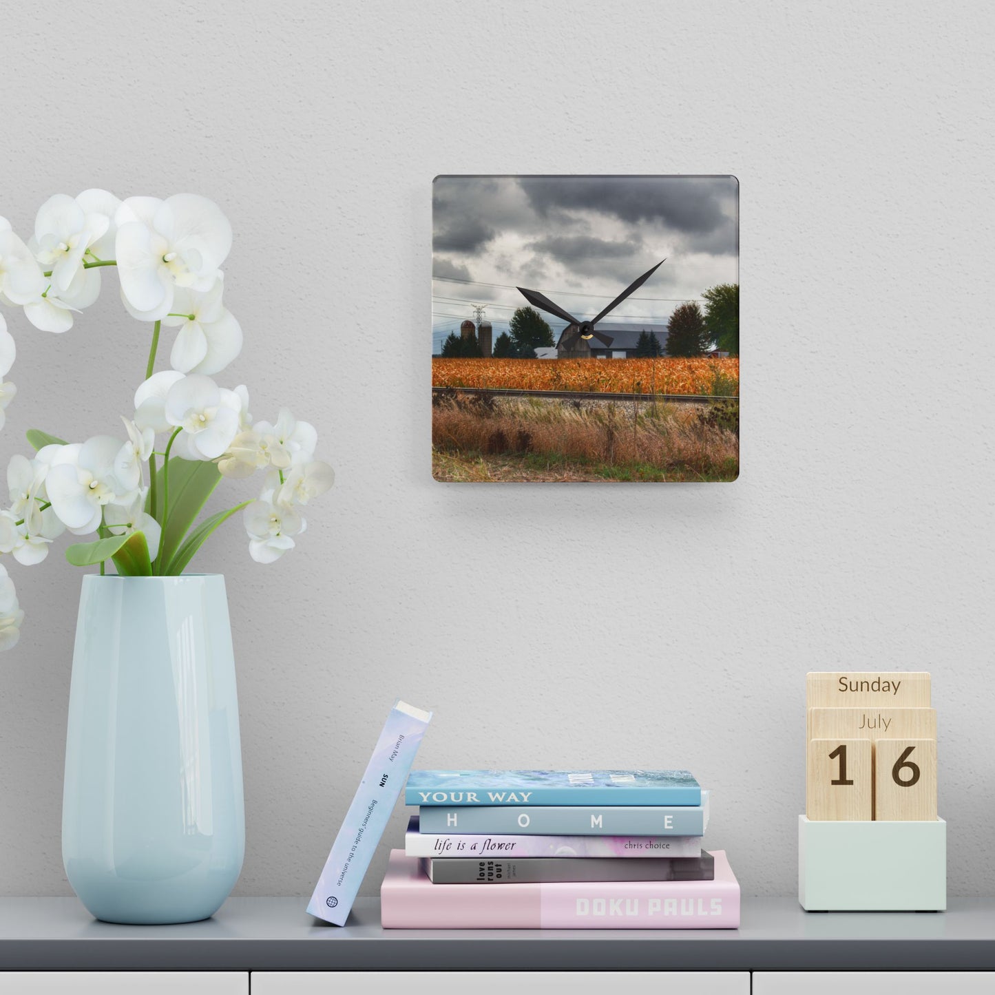 U R There Photography Reese Old Grey Beyond the Tracks Rustic Farmhouse Acrylic Analog Wall Clock