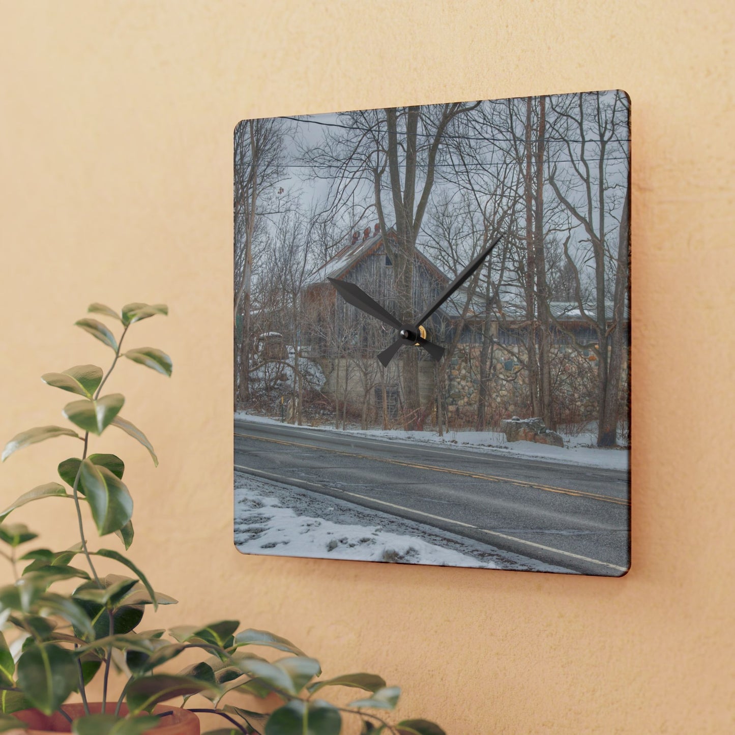 U R There Photography Leonard Stone Grey Rustic Farmhouse Acrylic Analog Wall Clock
