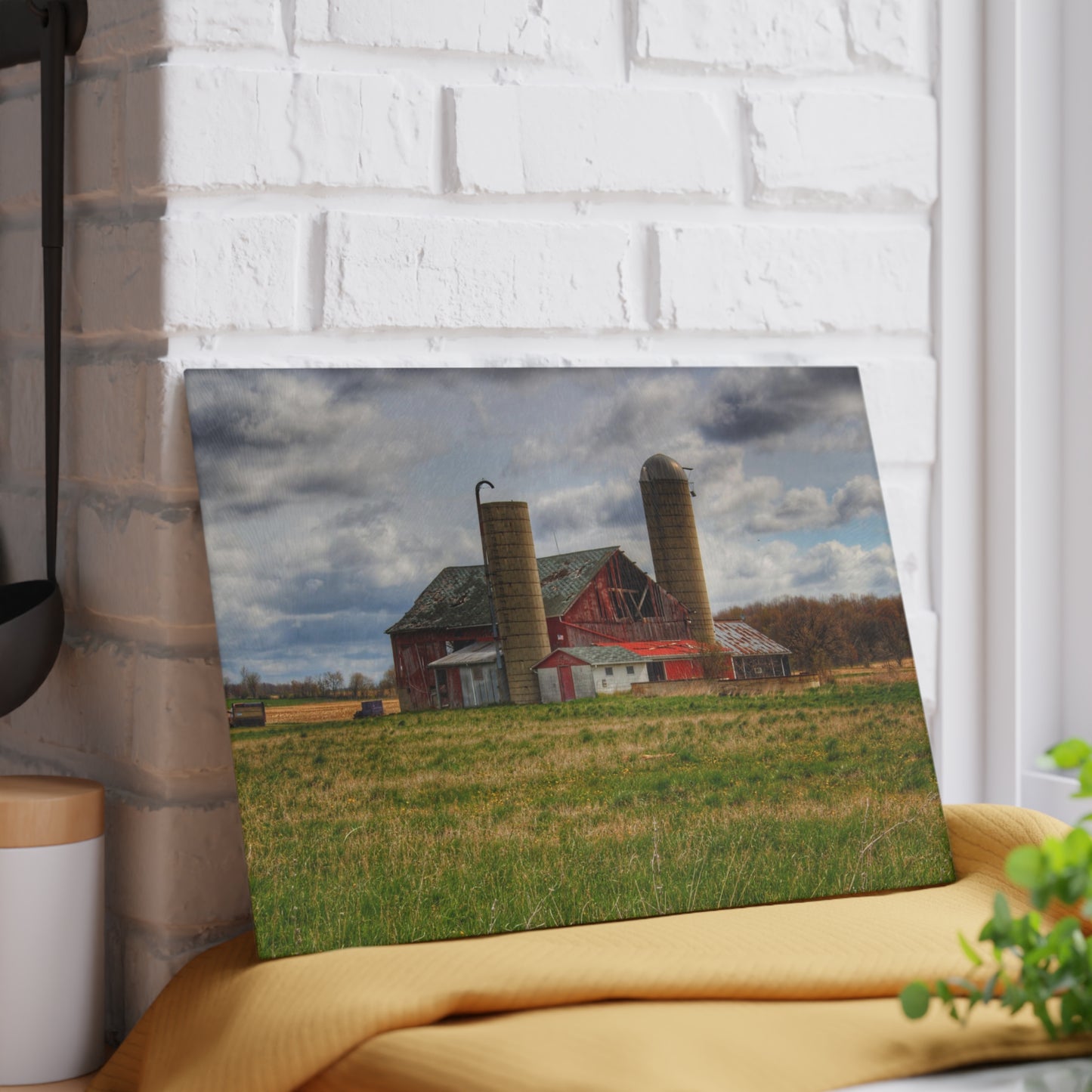 U R There Photography Centerline Road Red Rustic Farmhouse Tempered-Glass Cutting Board