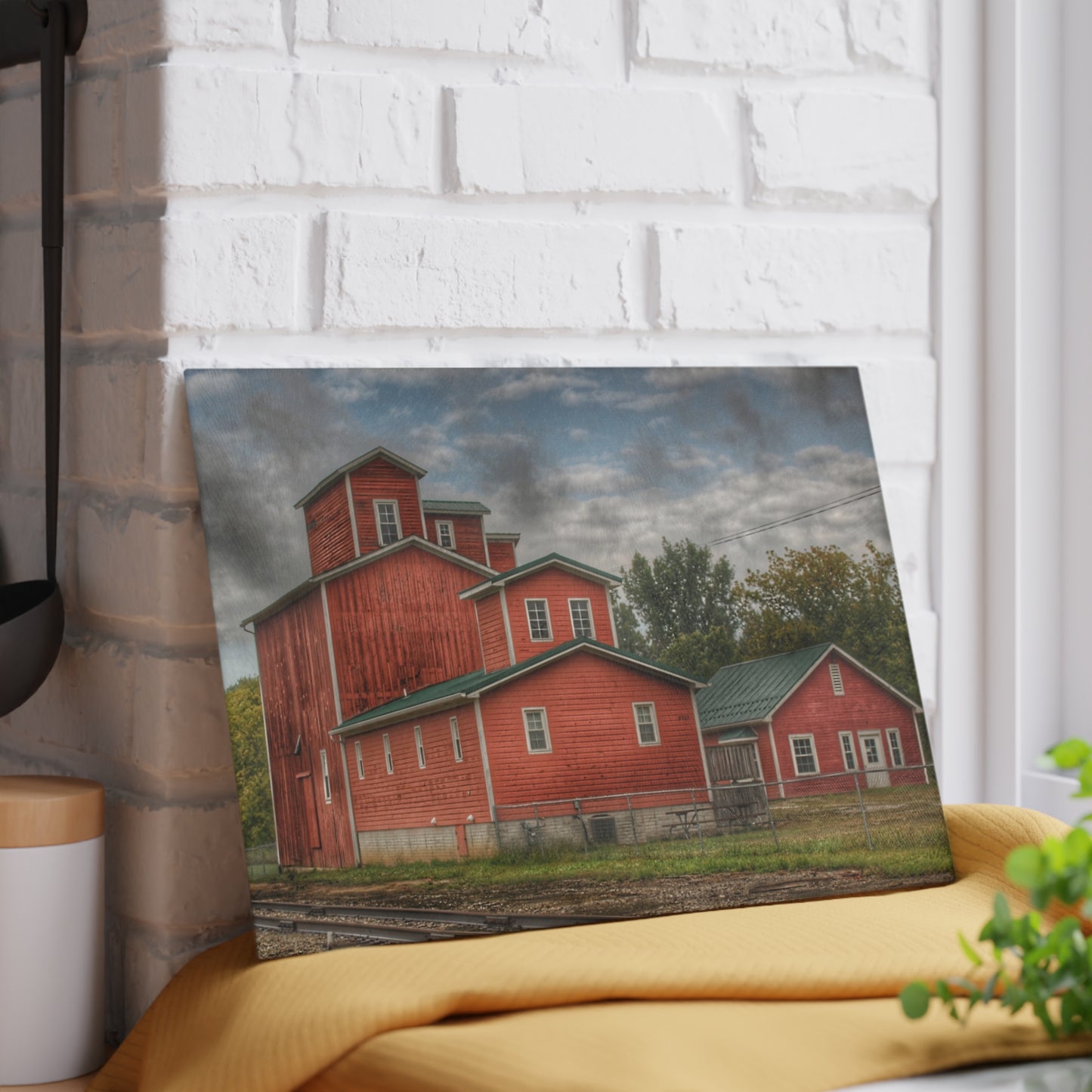 U R There Photography Aside the Tracks in Clifford Rustic Farmhouse Tempered-Glass Cutting Board