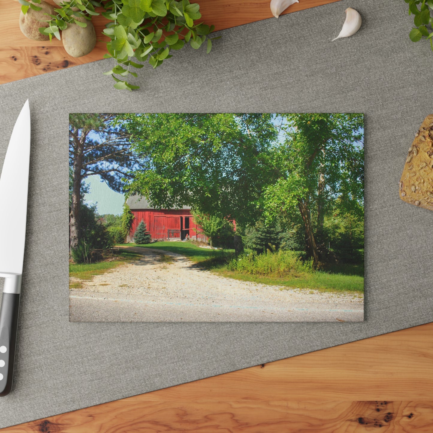 U R There Photography Caro Hidden Red Rustic Farmhouse Tempered-Glass Cutting Board