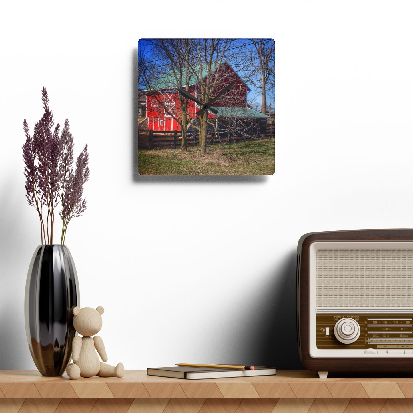 U R There Photography Imlay City Road Cow Barn I Rustic Farmhouse Acrylic Analog Wall Clock