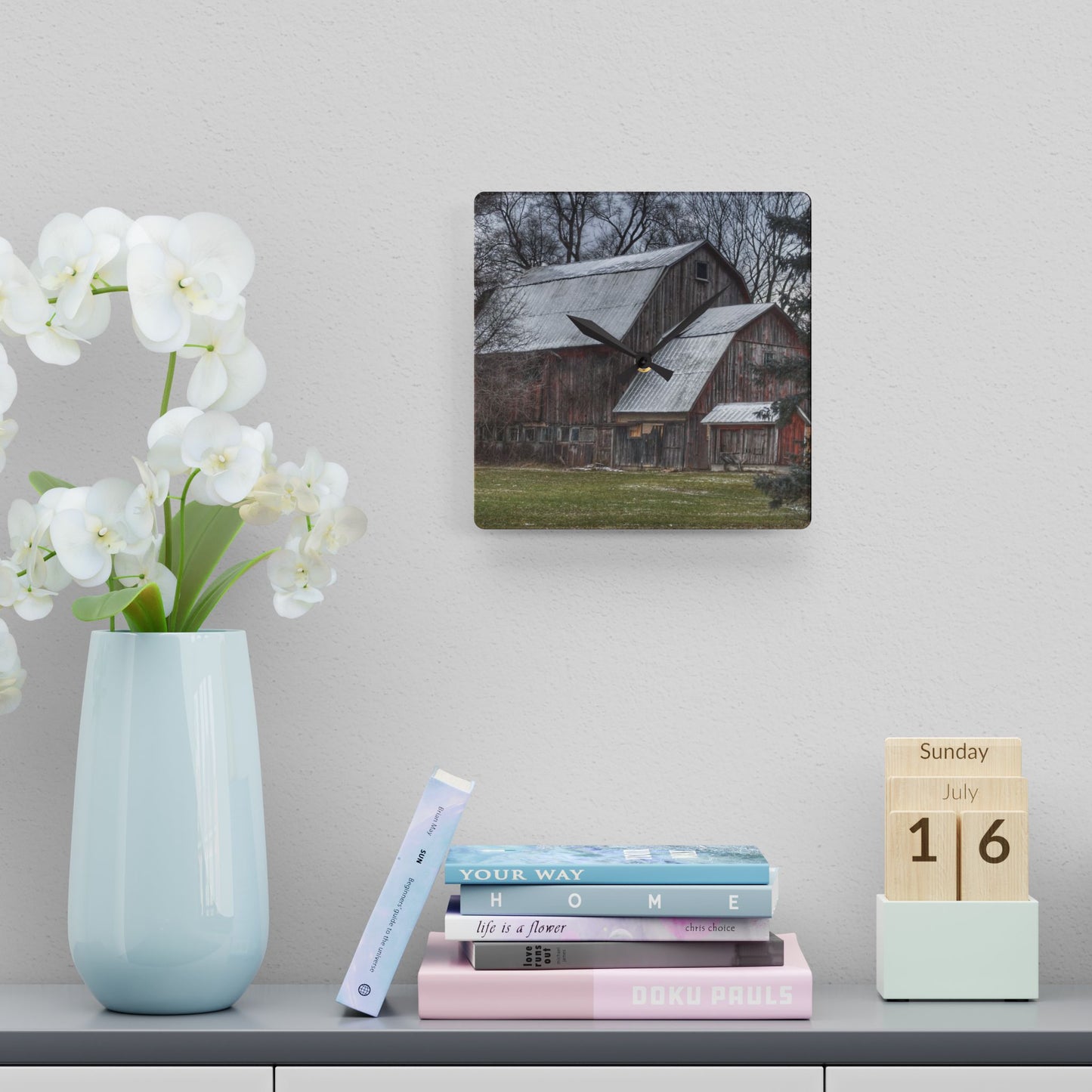 U R There Photography Hennessey Road Grey Rustic Farmhouse Acrylic Analog Wall Clock