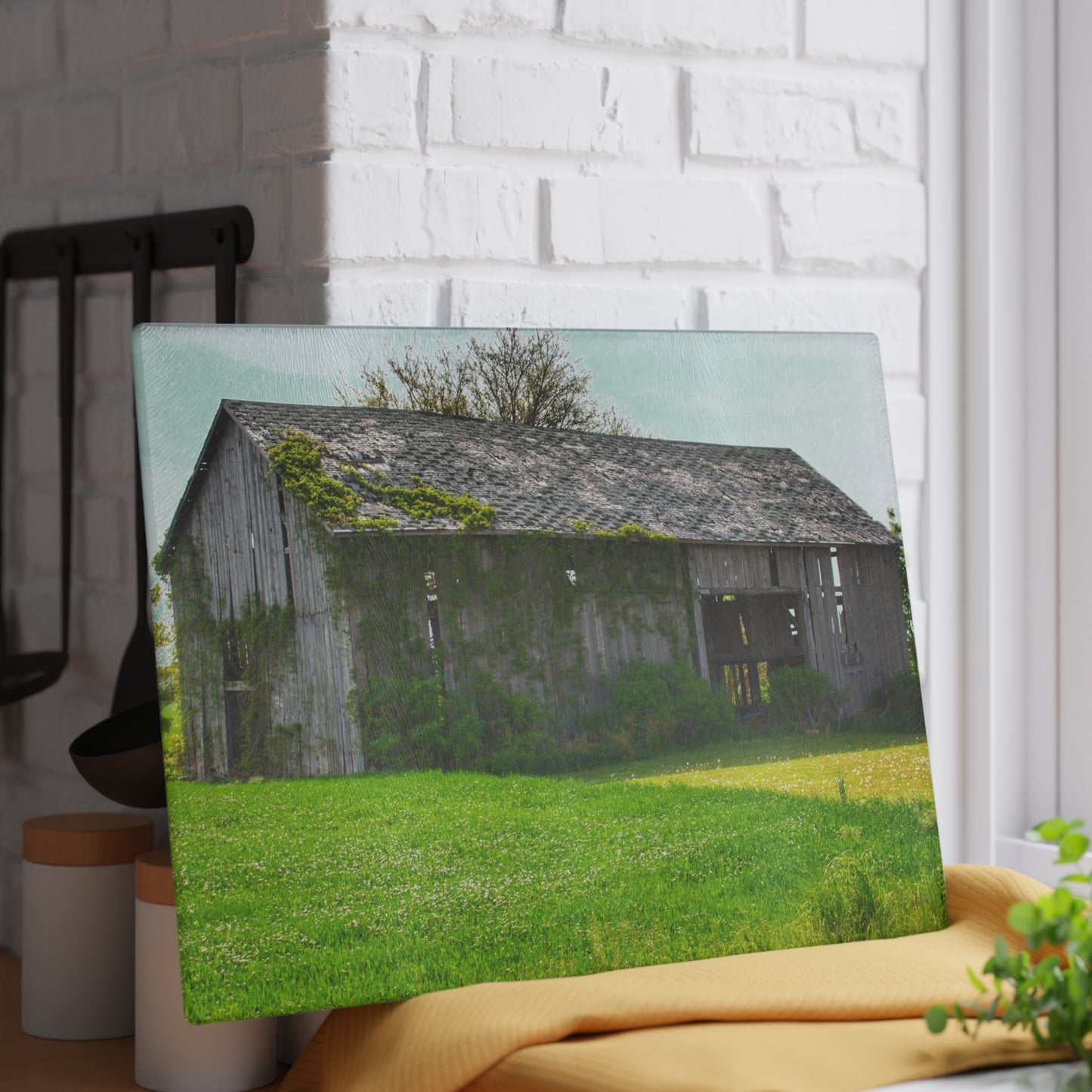 U R There Photography Caro Road Twin Grey II Rustic Farmhouse Tempered-Glass Cutting Board