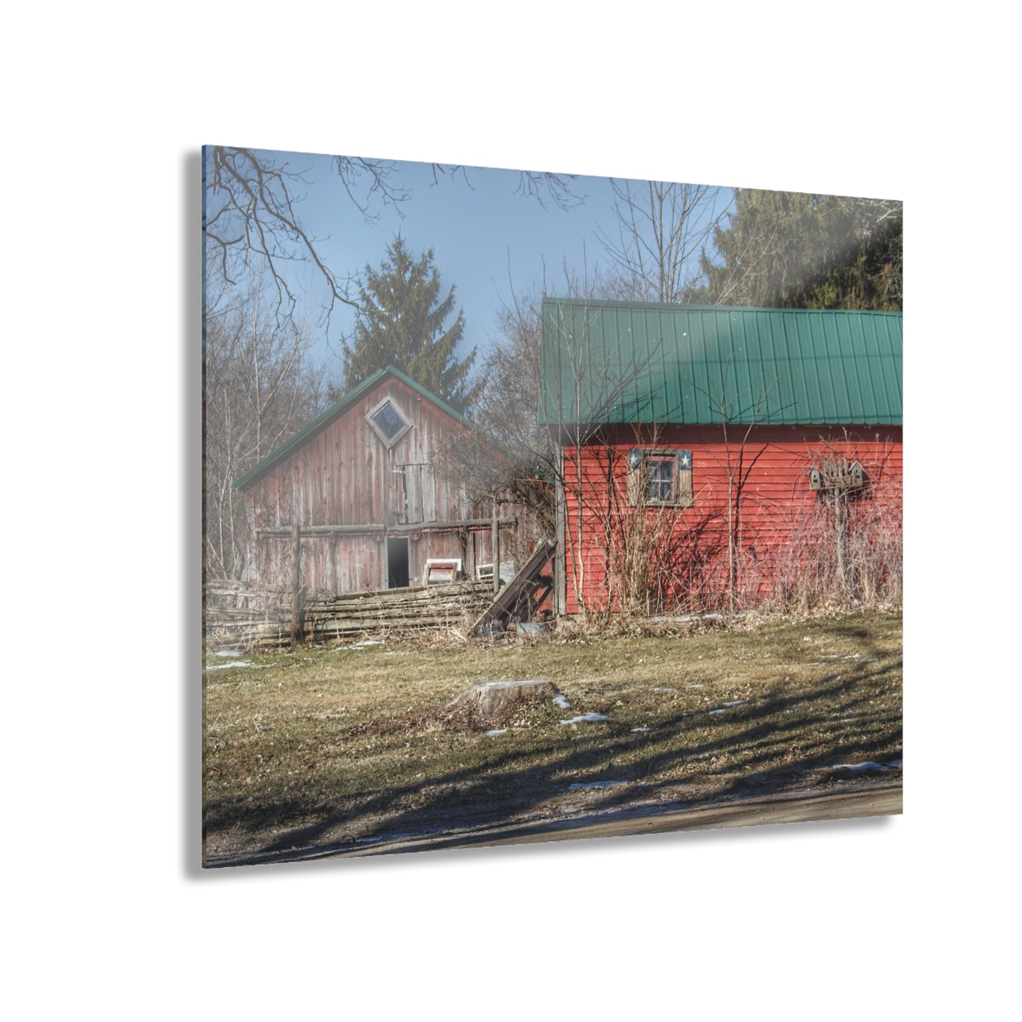 U R There Photography Roadside Reds Rustic Farmhouse Acrylic Wall Print