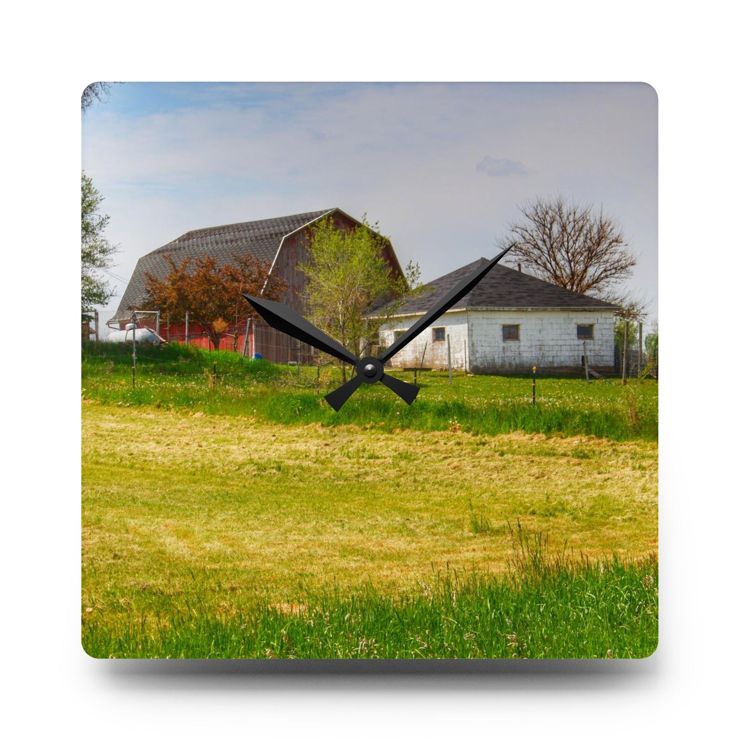 U R There Photography Colwood Hidden Red and Little White Rustic Farmhouse Wall Clock