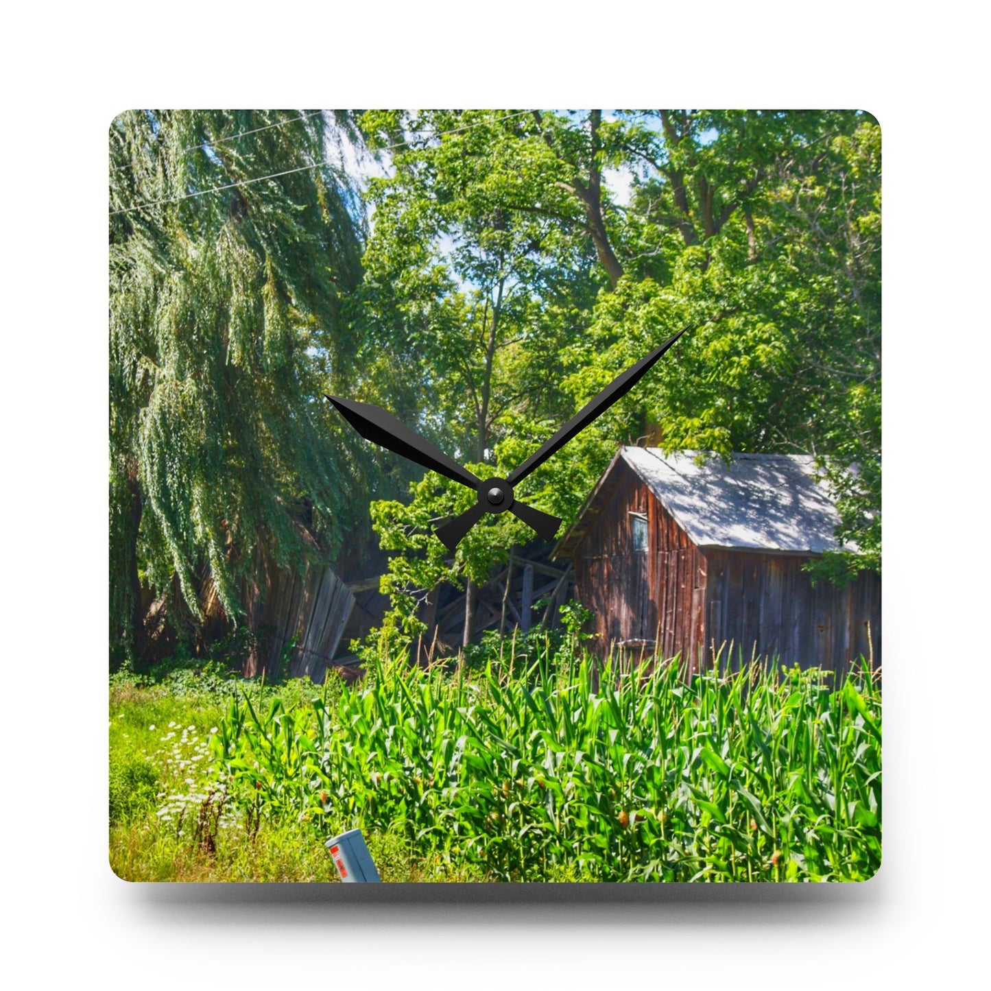 U R There Photography Roadside Ruin Rustic Farmhouse Acrylic Analog Wall Clock