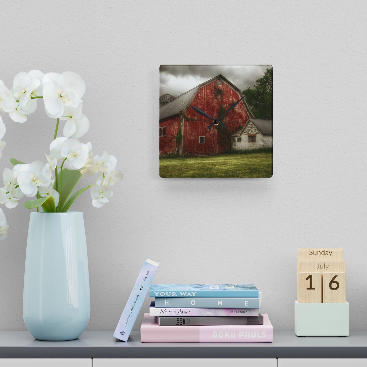 U R There Photography Stanley Road Red I Rustic Farmhouse Acrylic Analog Wall Clock