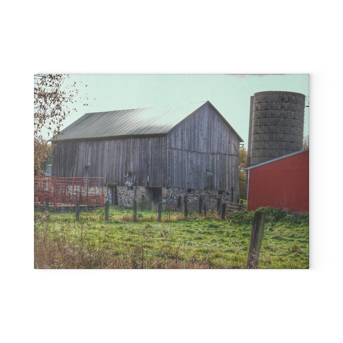 U R There Photography Slattery Road Fieldstone Grey Rustic Farmhouse Tempered-Glass Cutting Board