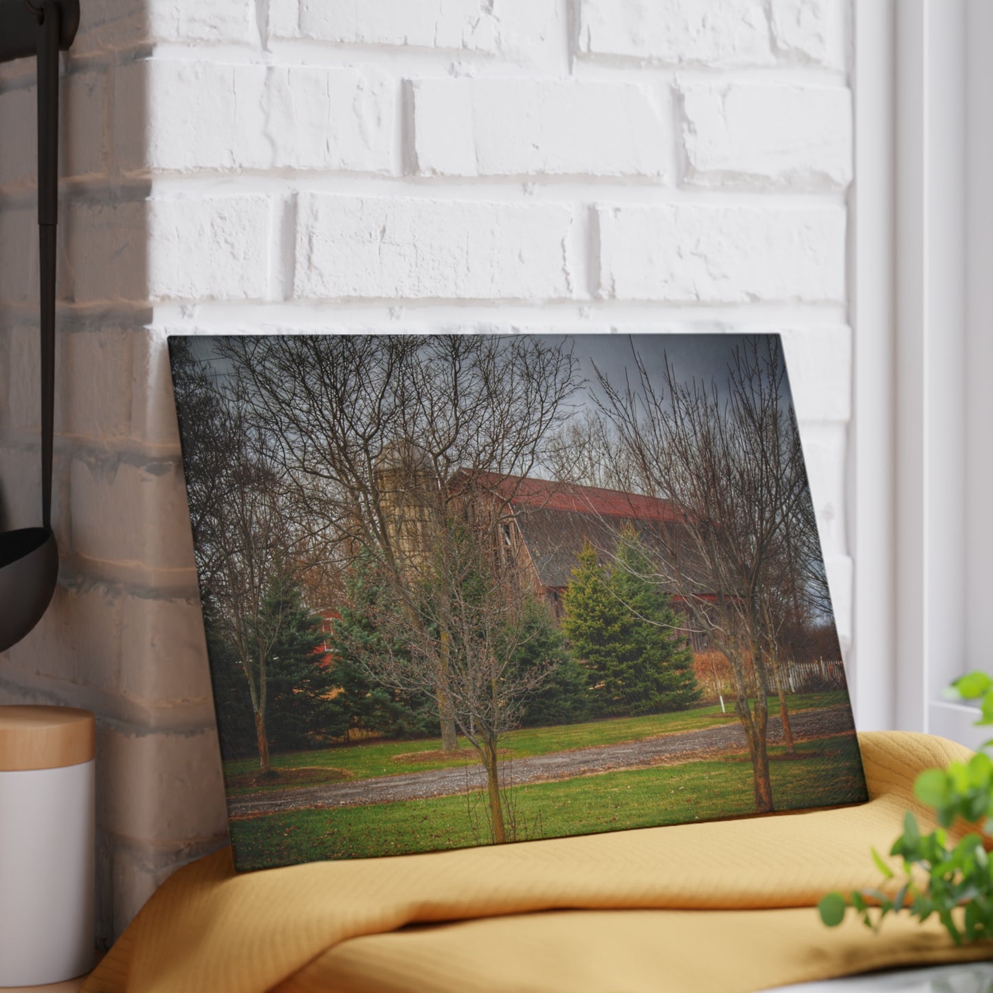 U R There Photography Rusted Red Beyond the Pines Rustic Farmhouse Tempered-Glass Cutting Board