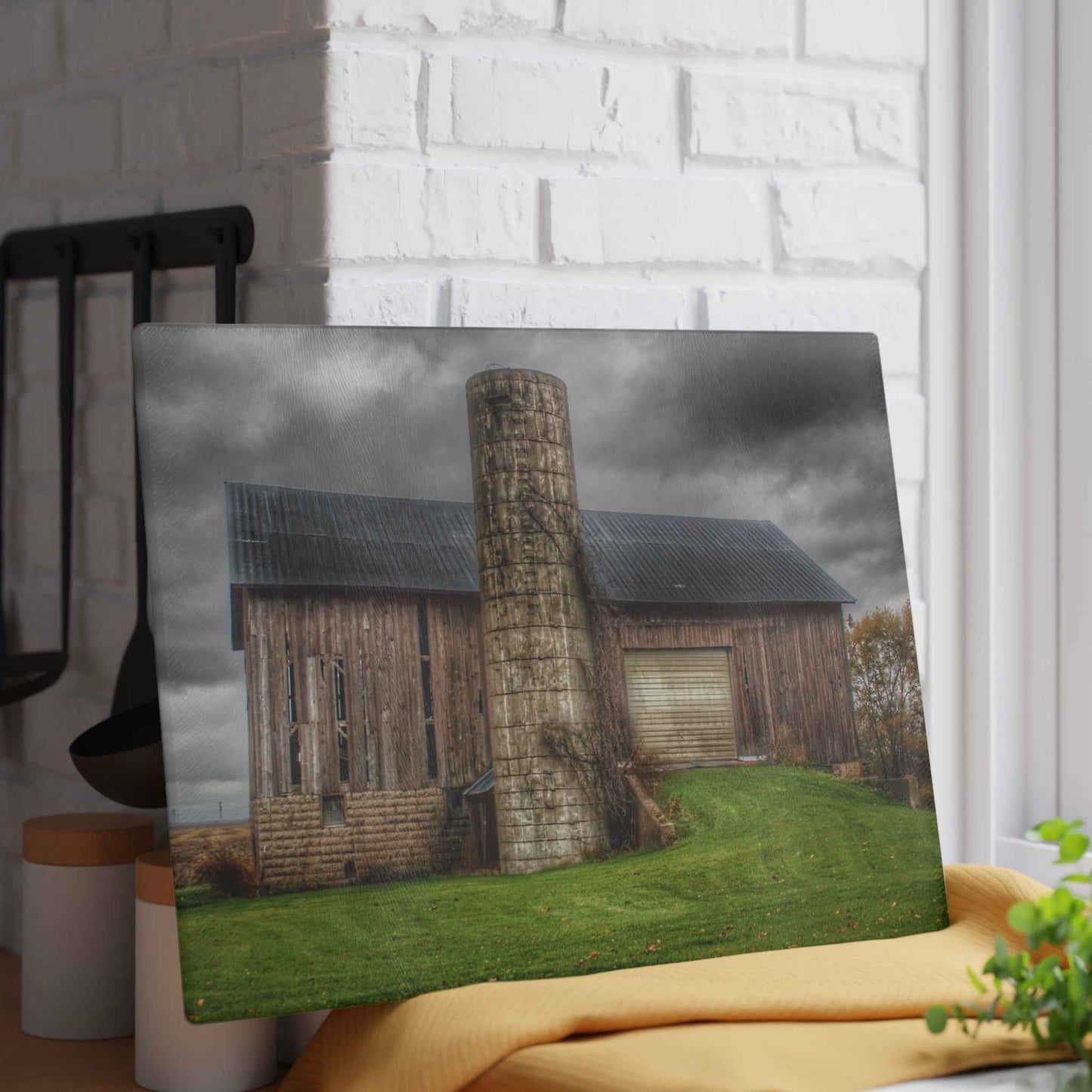 U R There Photography Gilford Grey I Rustic Farmhouse Tempered-Glass Cutting Board