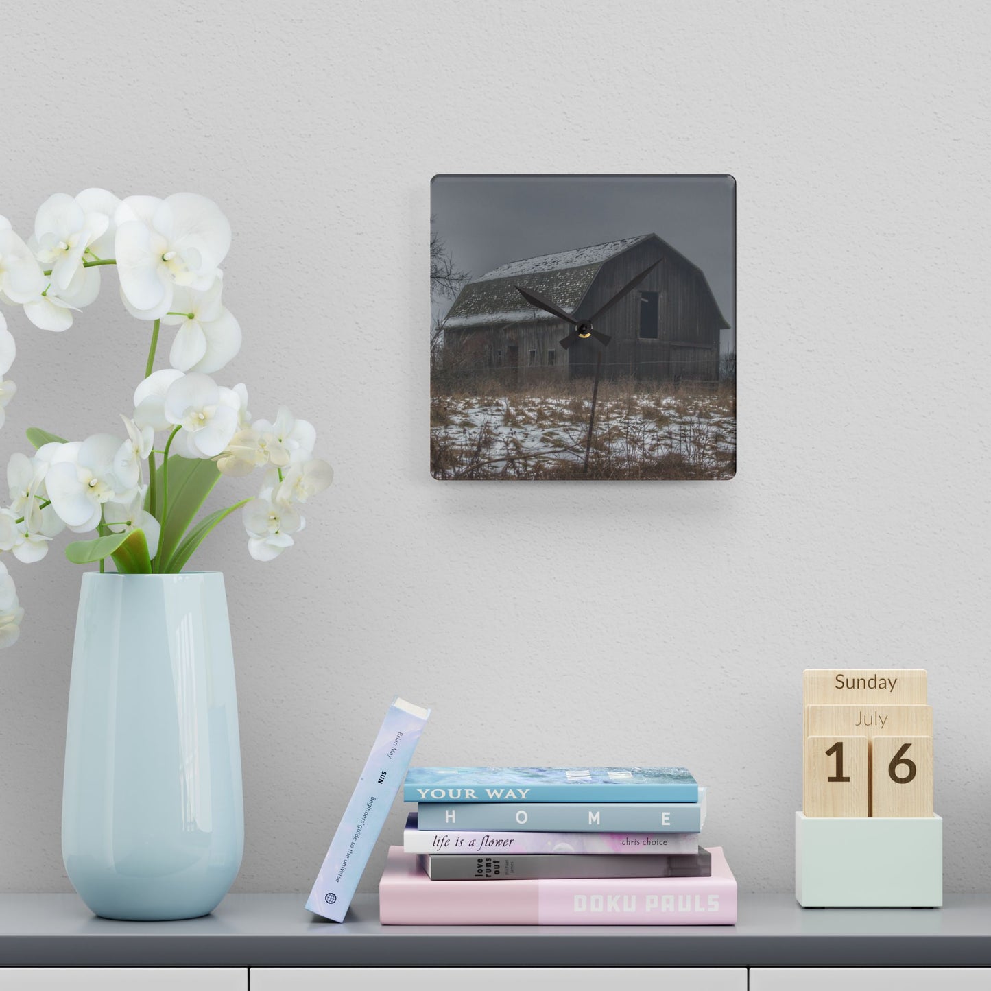 U R There Photography South Kirk Road Grey Rustic Farmhouse Acrylic Analog Wall Clock