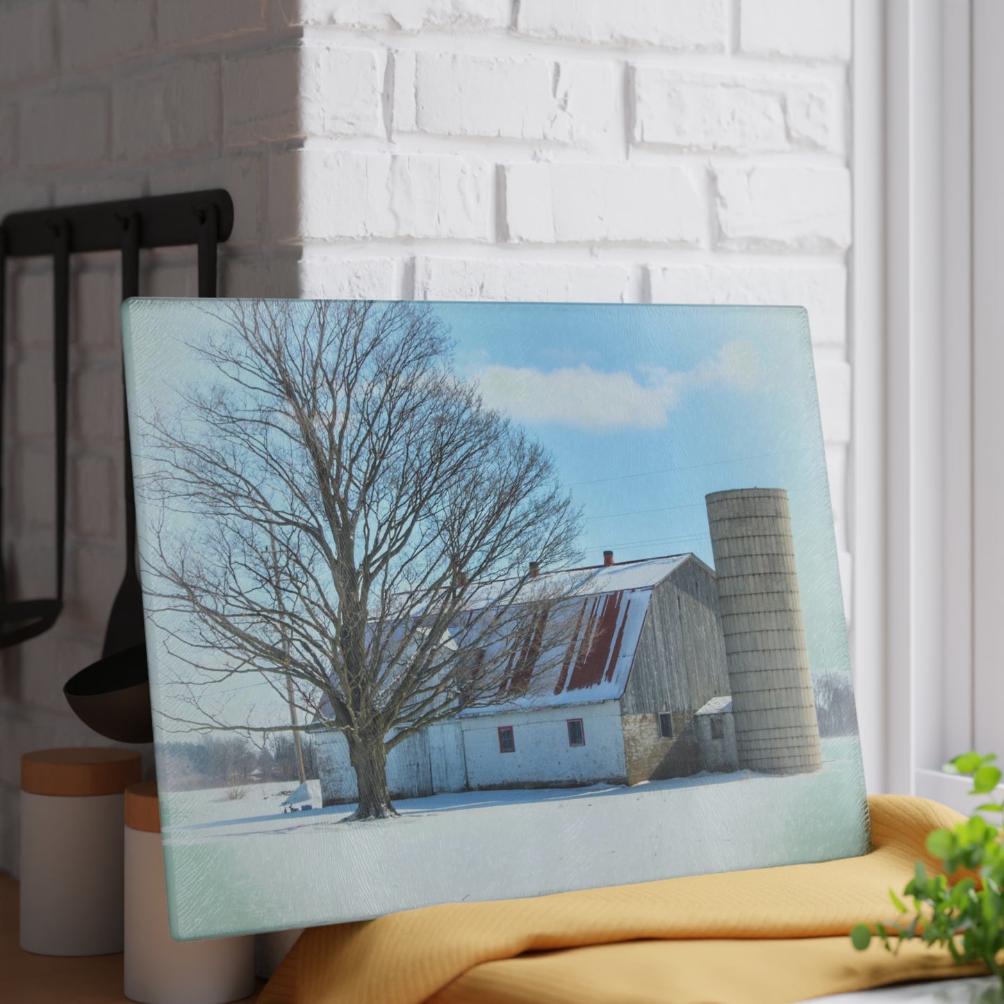 U R There Photography Barnes Road White Rustic Farmhouse Tempered-Glass Cutting Board