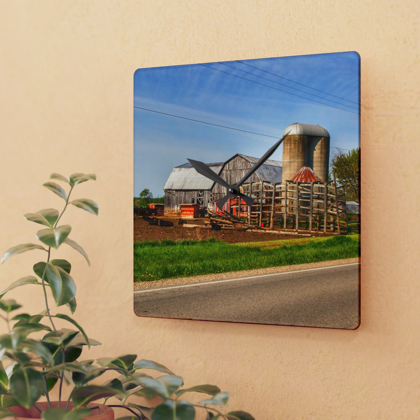 U R There Photography Deckerville Road Grey II Rustic Farmhouse Acrylic Analog Wall Clock