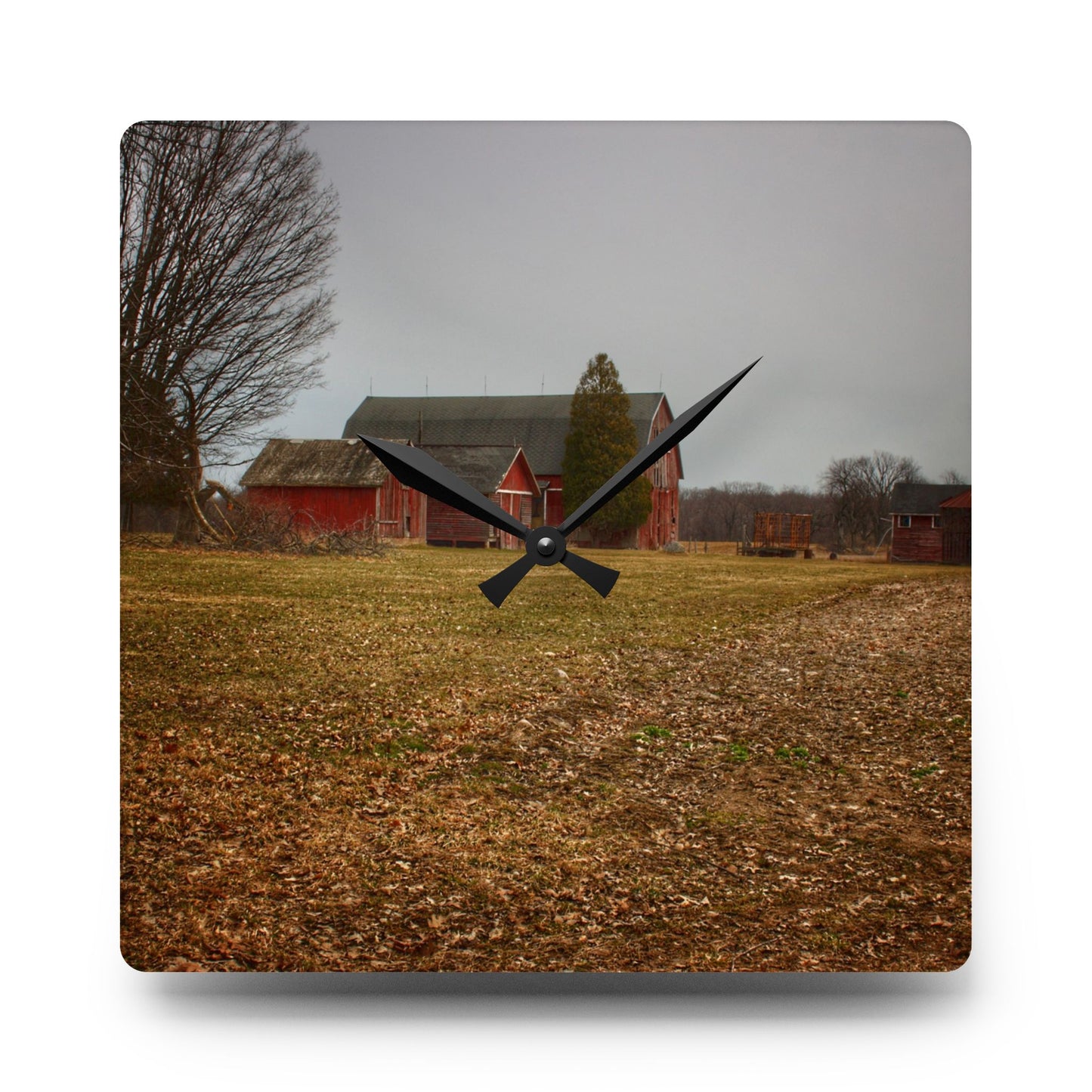 U R There Photography Wilder Road Reds Rustic Farmhouse Acrylic Analog Wall Clock