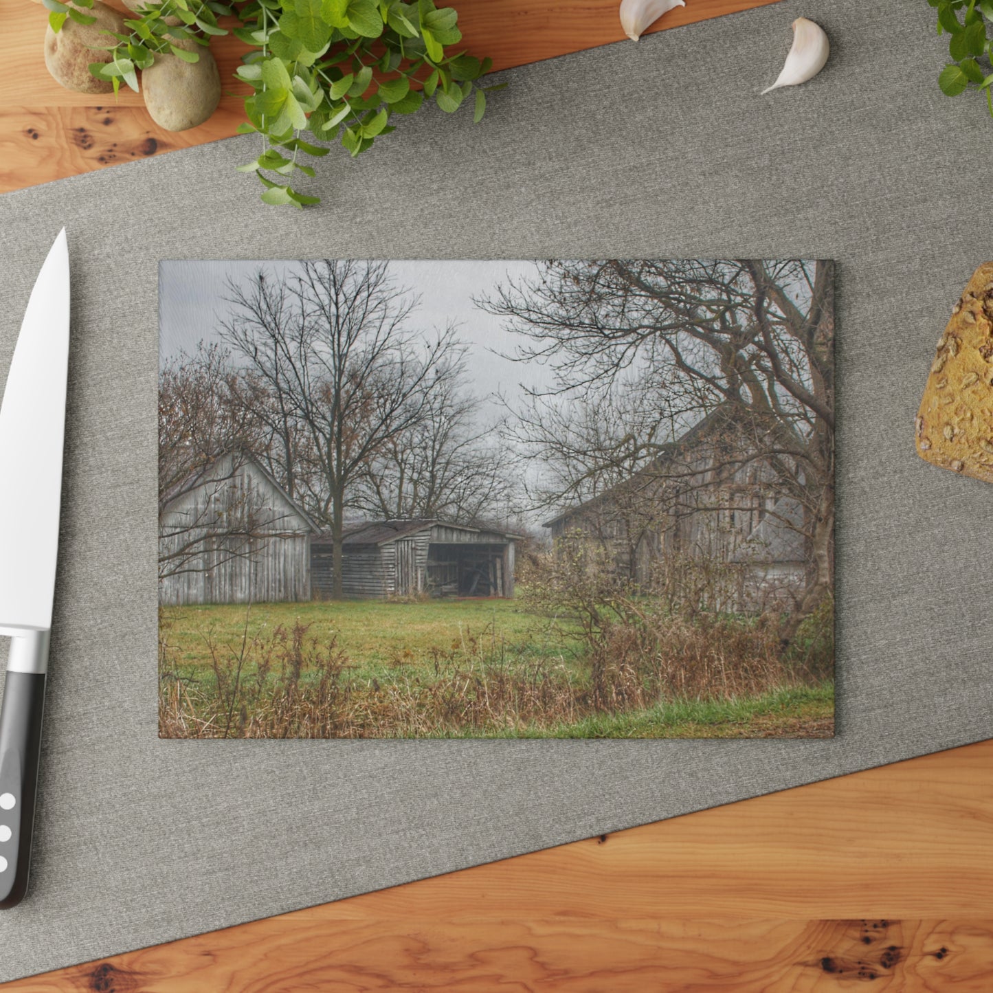 U R There Photography Bowers Road Greys IV Rustic Farmhouse Tempered-Glass Cutting Board