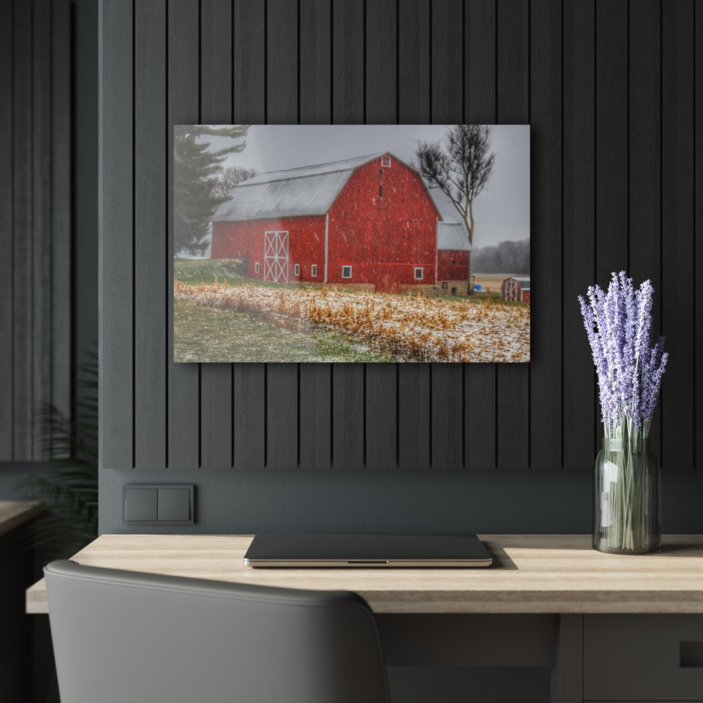 U R There Photography Shoemaker Road Winter Reds I Rustic Farmhouse Acrylic Wall Print
