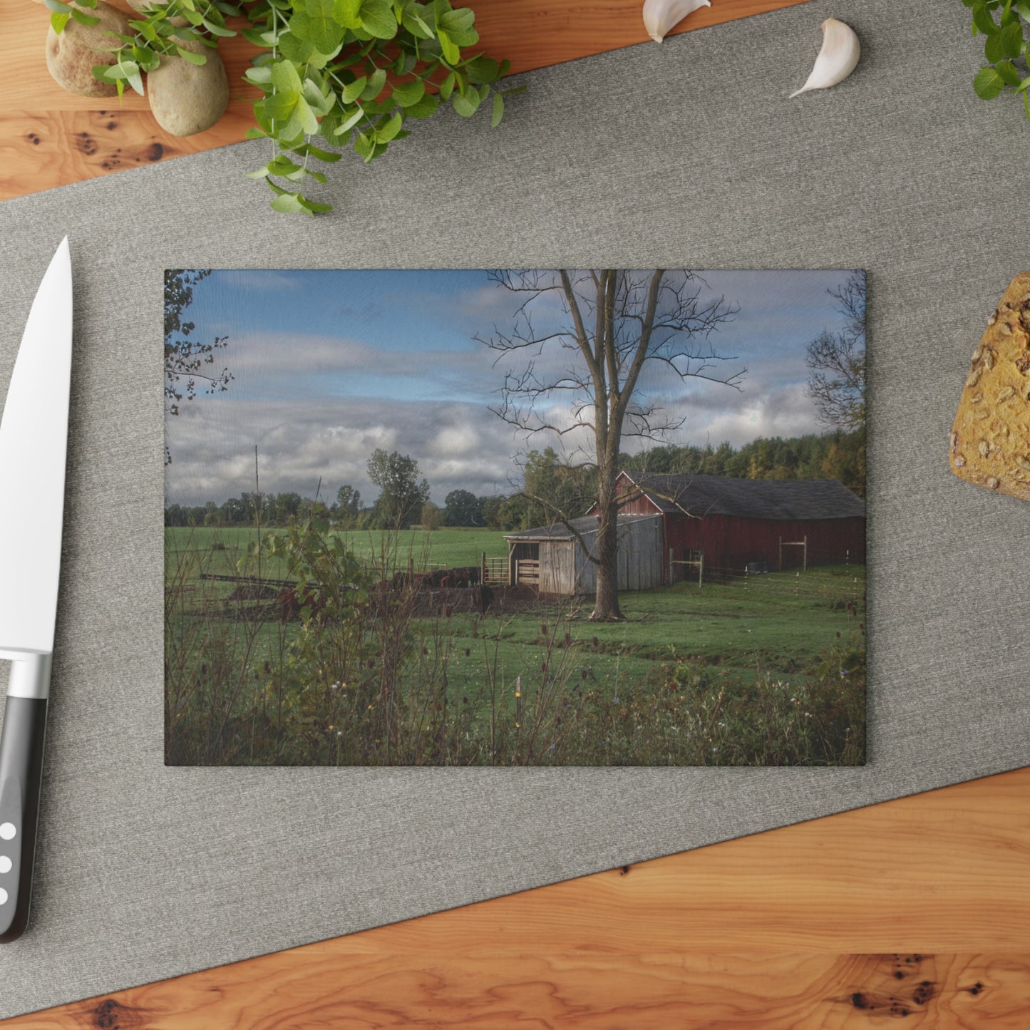U R There Photography West Oregon Road Hidden Red IV Rustic Farmhouse Tempered-Glass Cutting Board