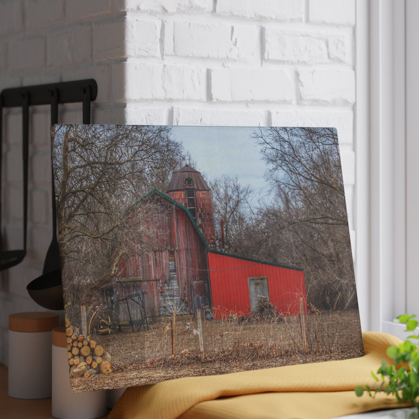 U R There Photography Bray Road Hidden Barnyard Red I Rustic Farmhouse Tempered-Glass Cutting Board