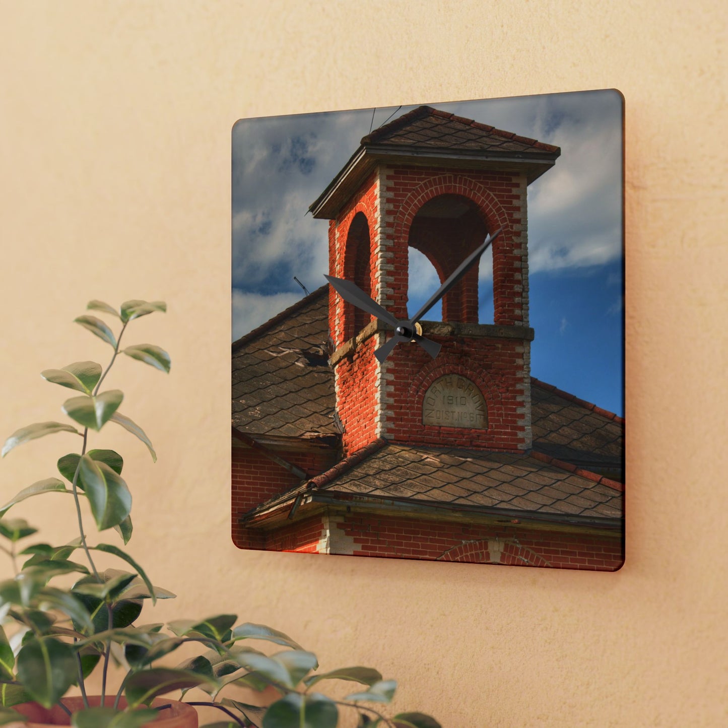 U R There Photography North Grove Road Schoolhouse II Rustic Farmhouse Acrylic Analog Wall Clock