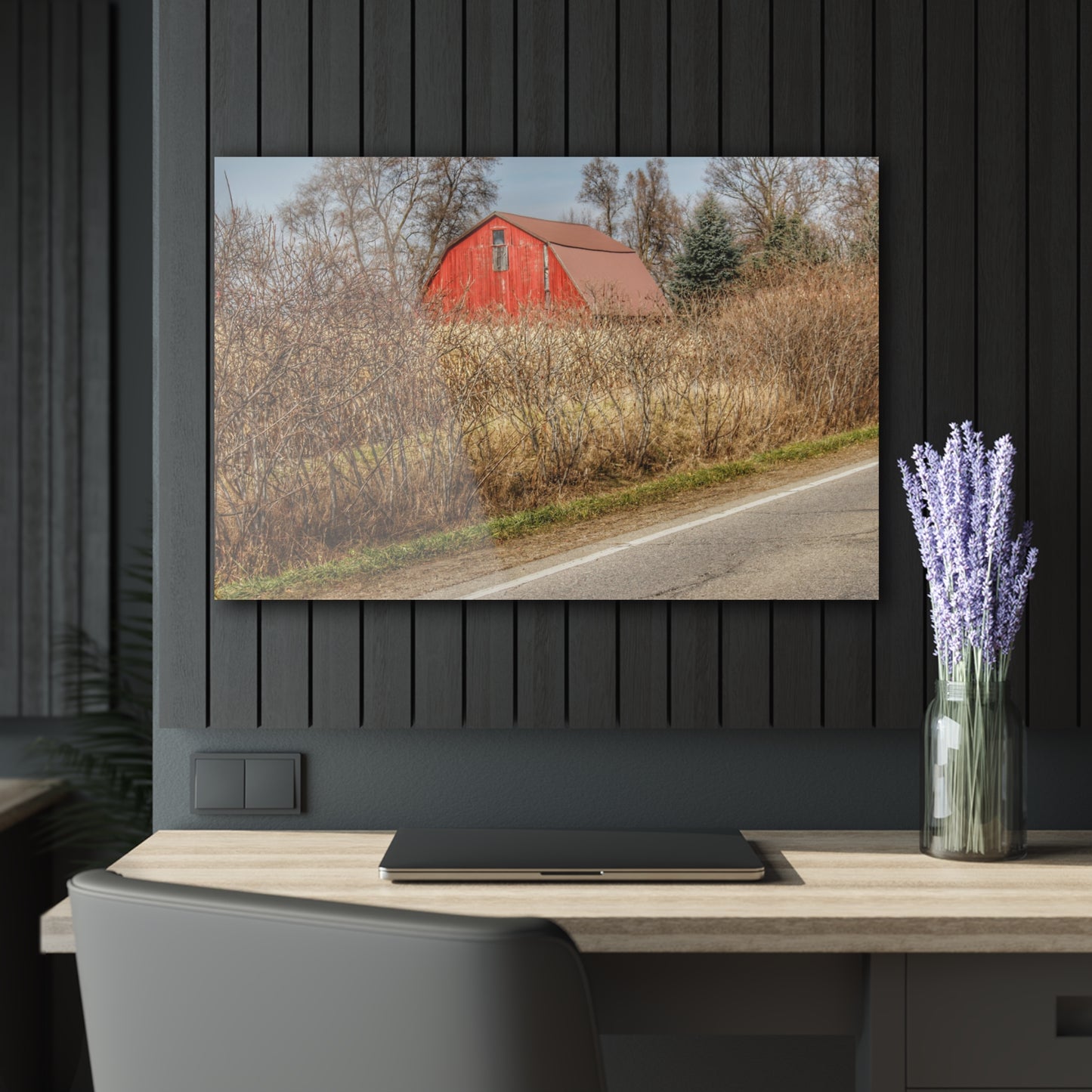 U R There Photography South Lake Pleasant Road Red Rustic Farmhouse Acrylic Wall Print