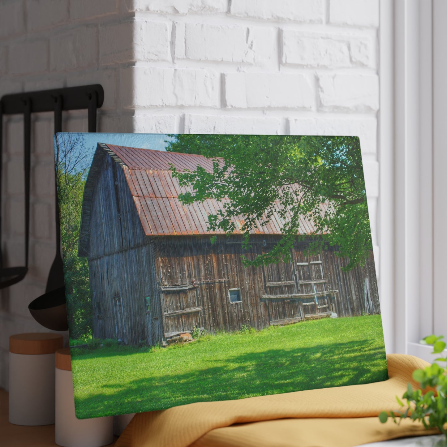 U R There Photography Sergent Road Grey Rustic Farmhouse Tempered-Glass Cutting Board