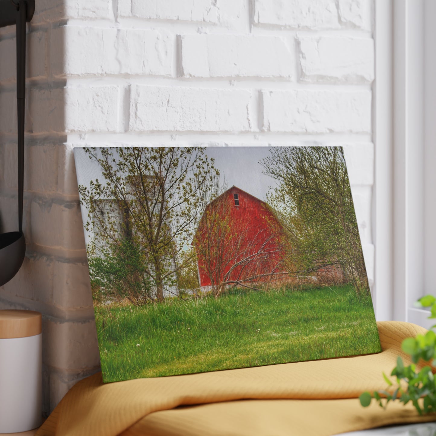 U R There Photography Castle Corner Red I Rustic Farmhouse Tempered-Glass Cutting Board