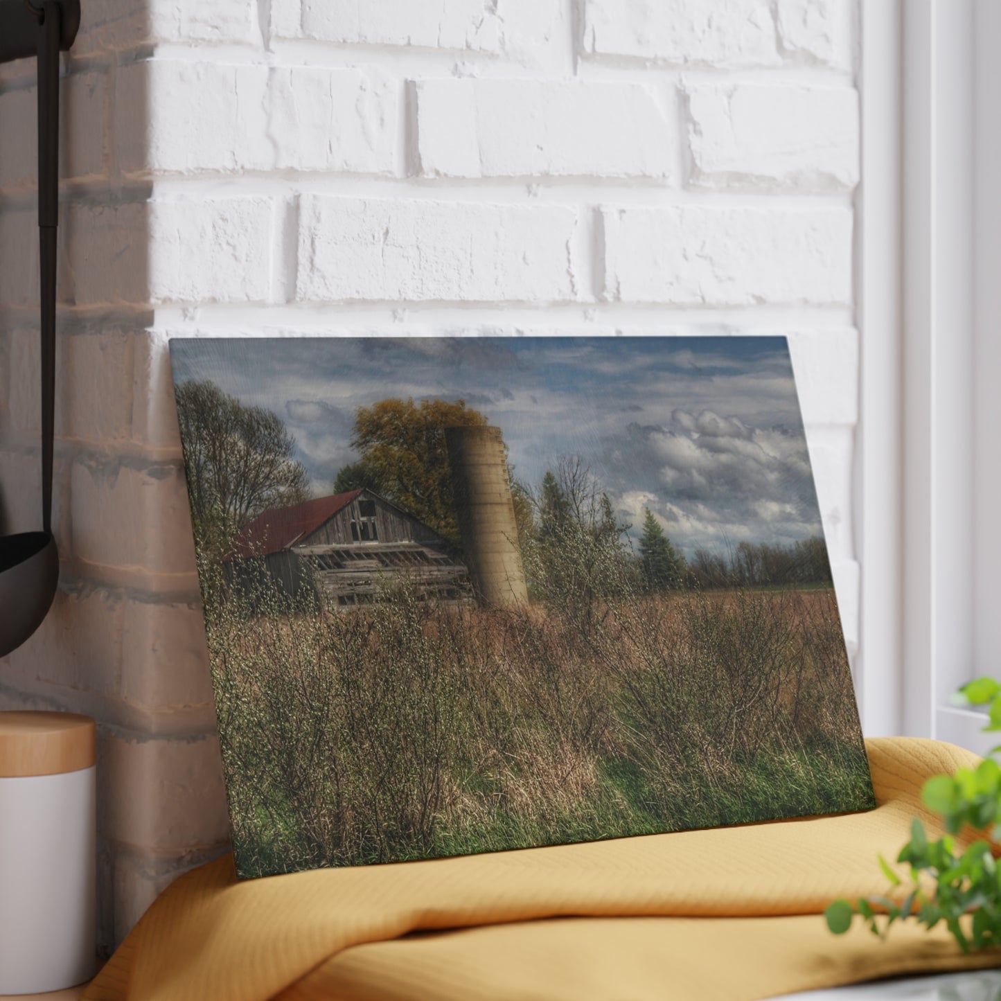 U R There Photography Old Wooden Barn and Silo I Rustic Farmhouse Tempered-Glass Cutting Board