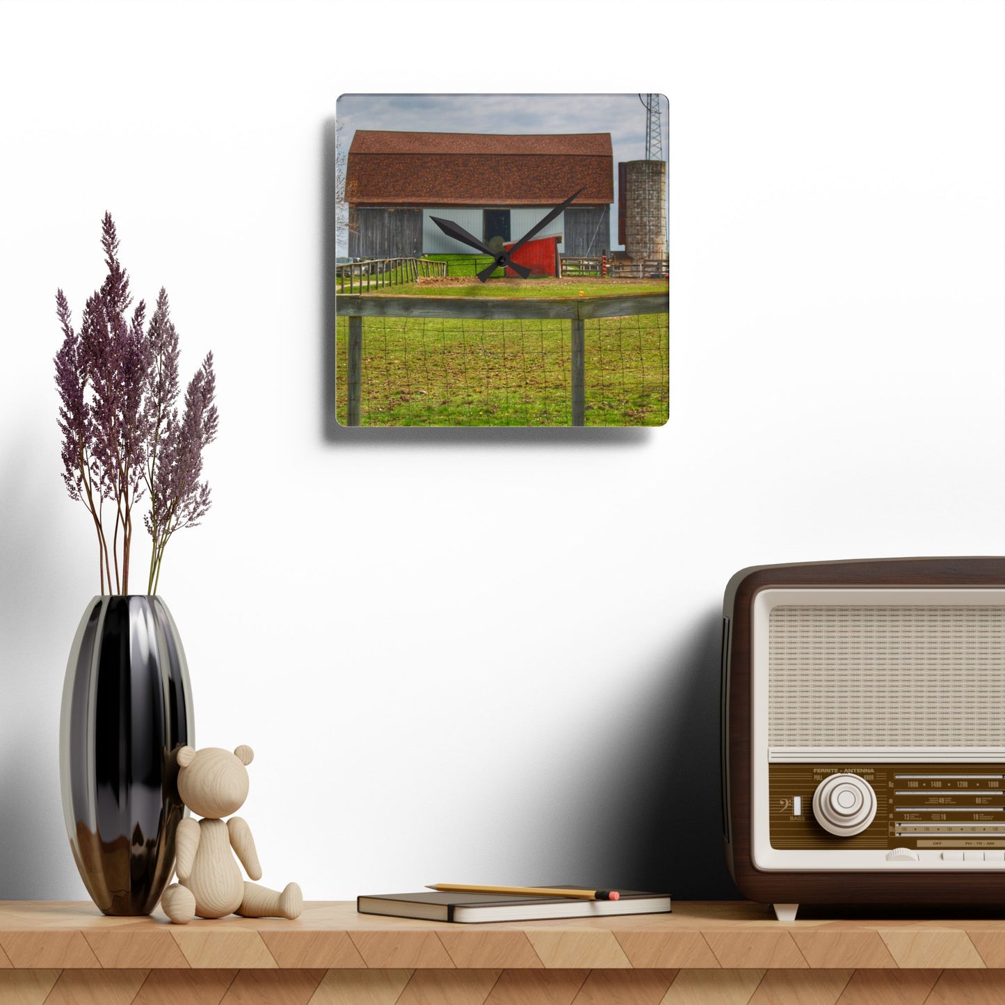 U R There Photography North Vassar Road Grey Rustic Farmhouse Acrylic Analog Wall Clock