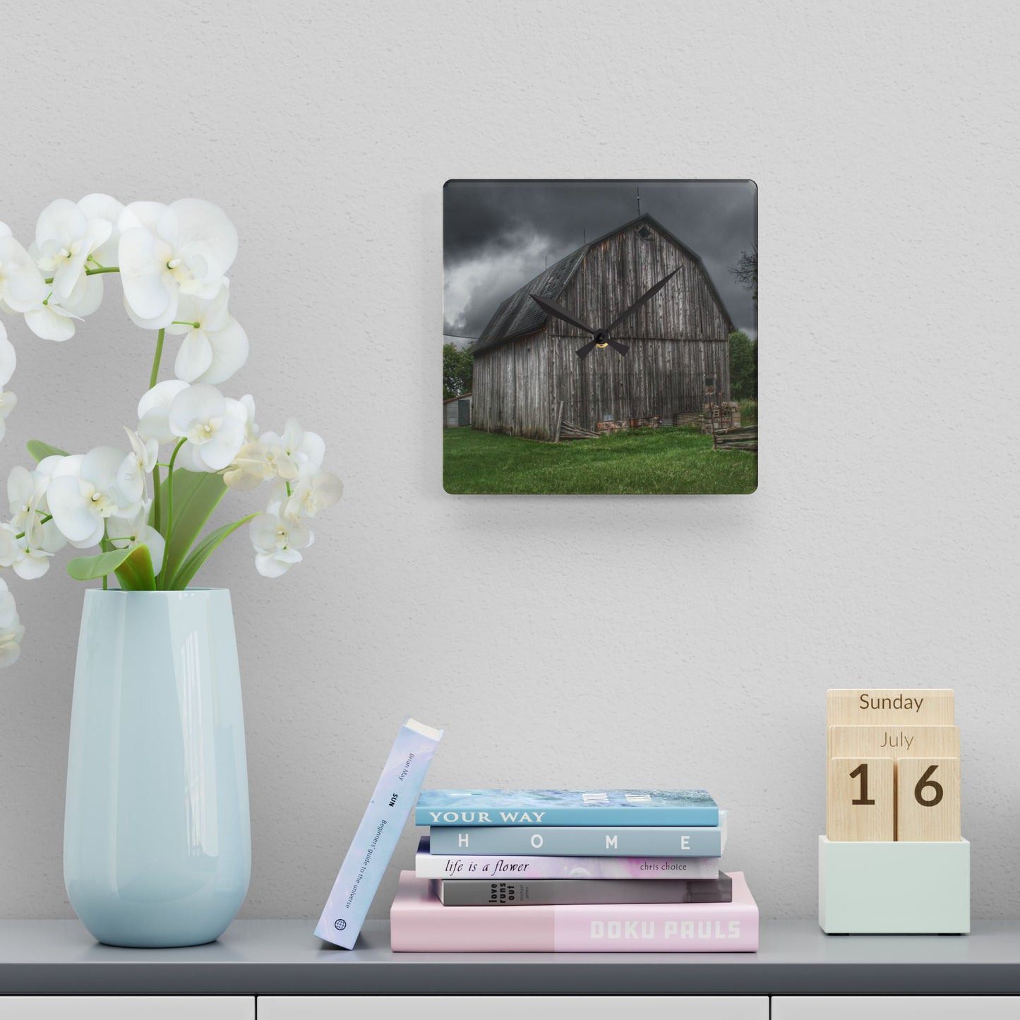 U R There Photography Attica Grey Rustic Farmhouse Acrylic Analog Wall Clock