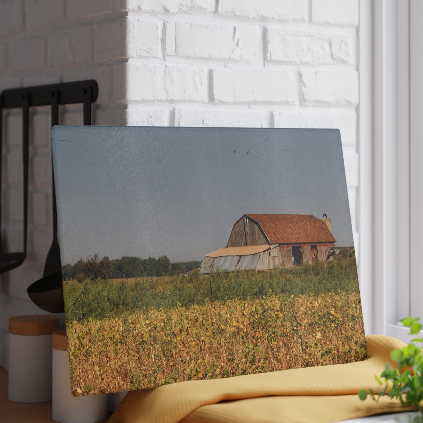 U R There Photography Slattery Road Saltbox Grey Rustic Farmhouse Tempered-Glass Cutting Board