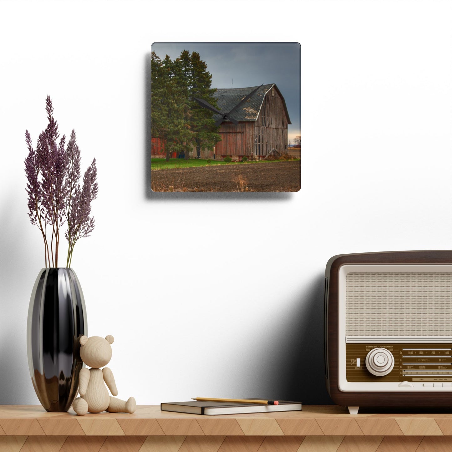 U R There Photography Owendale Red Rustic Farmhouse Acrylic Analog Wall Clock