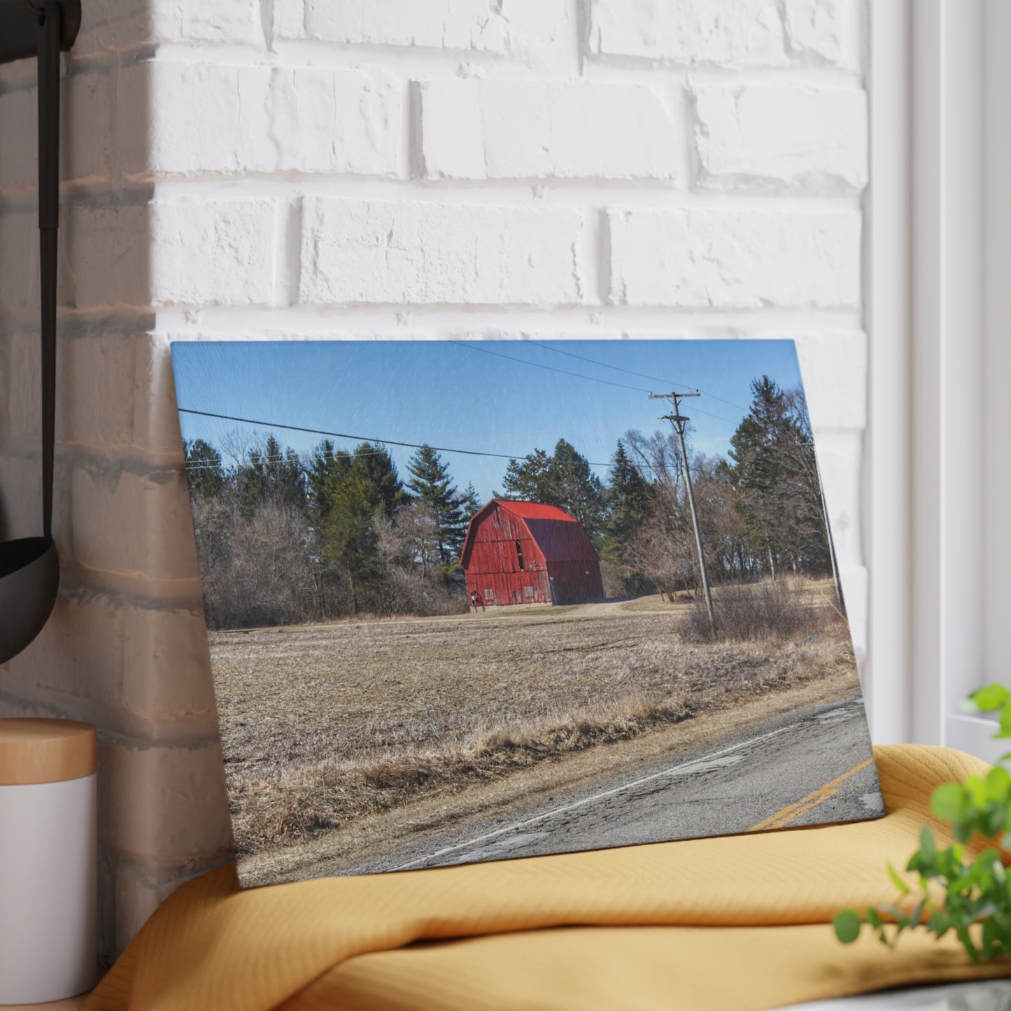 U R There Photography Maple Grove Little Red Rustic Farmhouse Tempered-Glass Cutting Board