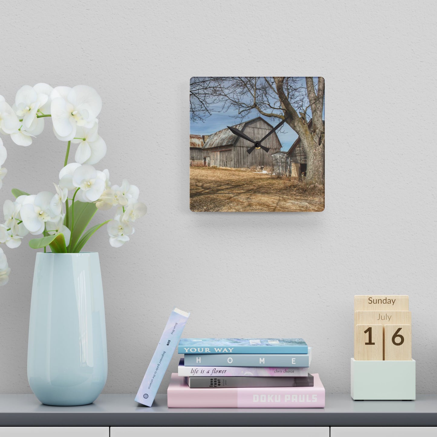 U R There Photography Church Road Greys Rustic Farmhouse Acrylic Analog Wall Clock