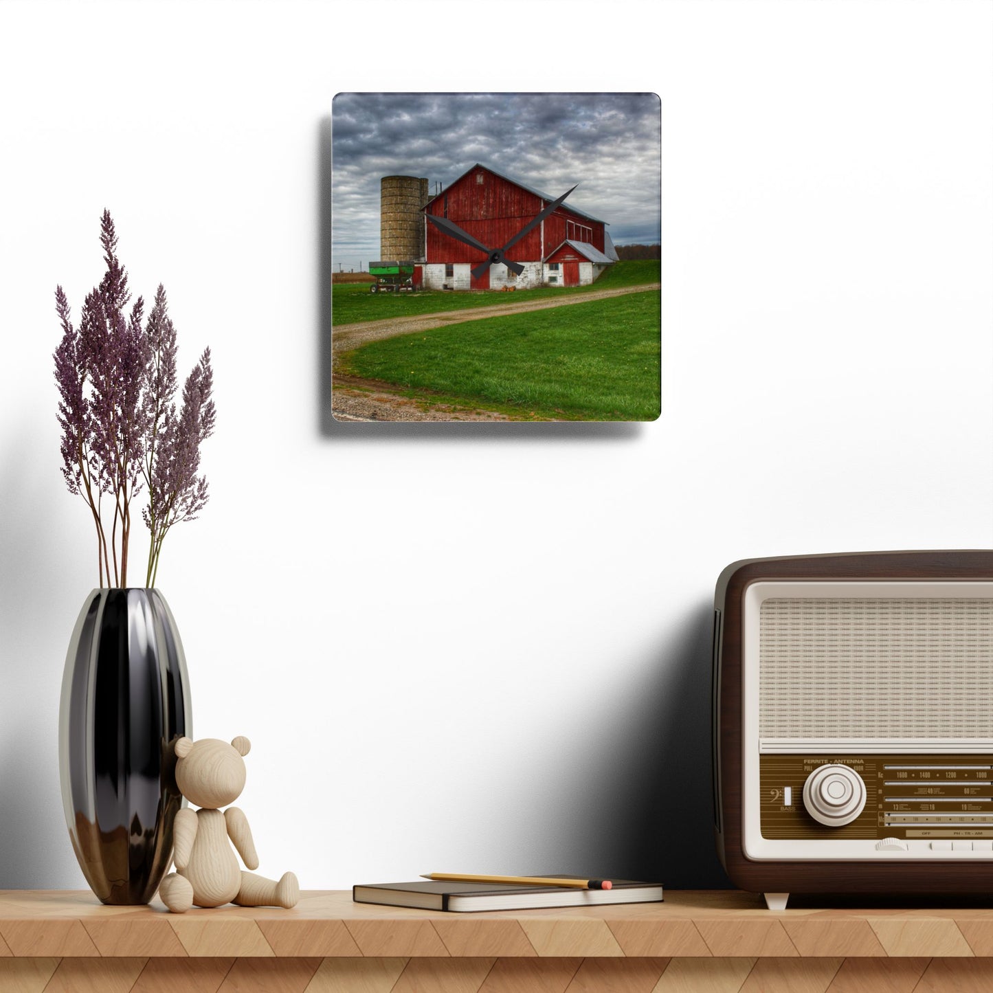 U R There Photography Fostoria Red II Rustic Farmhouse Acrylic Analog Wall Clock