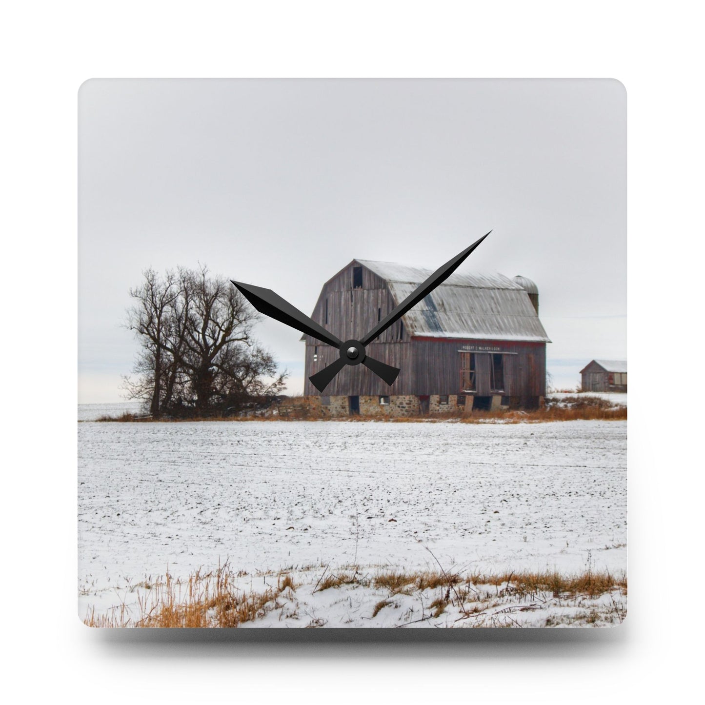 U R There Photography Frenchline Road Grey in Winter Rustic Farmhouse Acrylic Analog Wall Clock