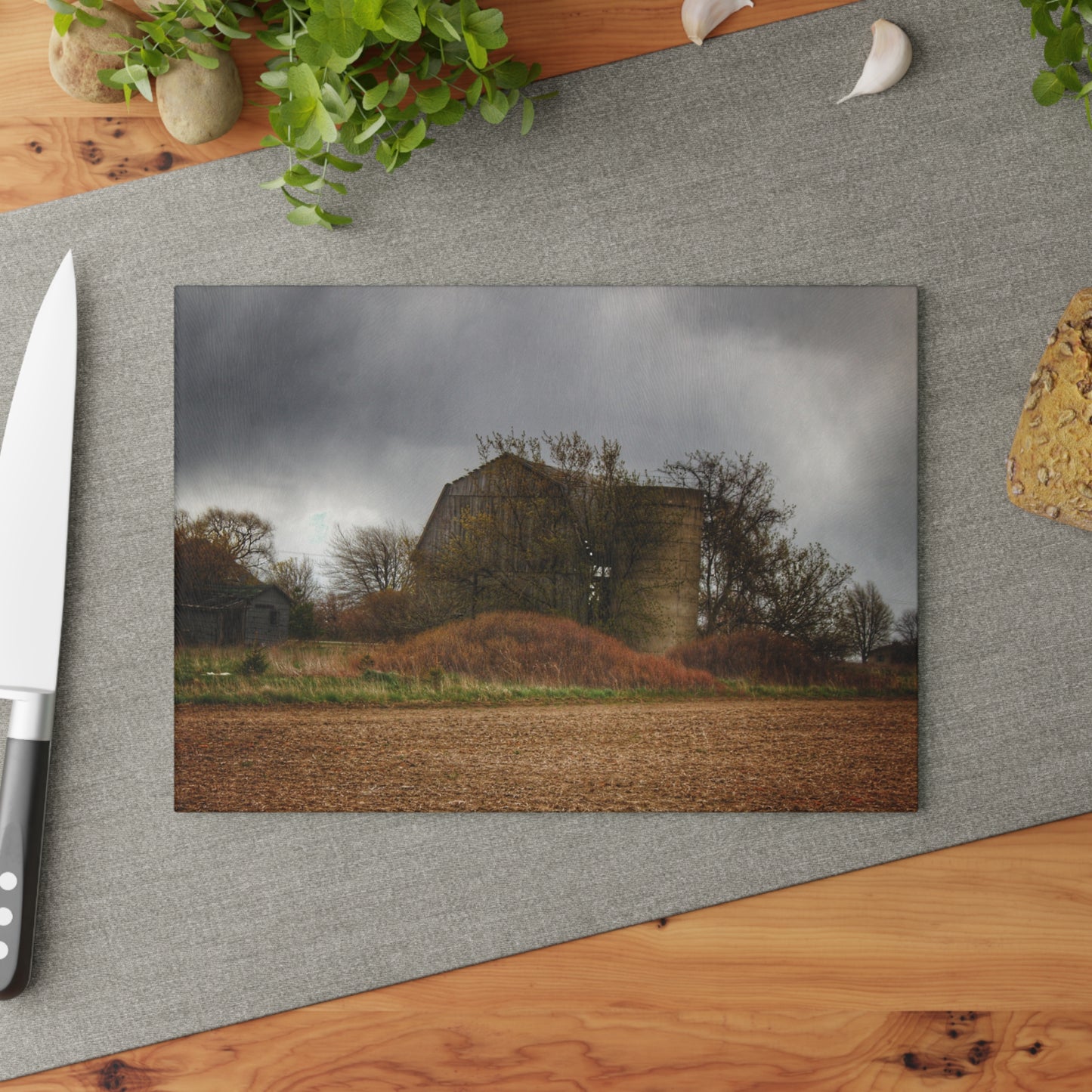 U R There Photography West Snover Grey Rustic Farmhouse Tempered-Glass Cutting Board