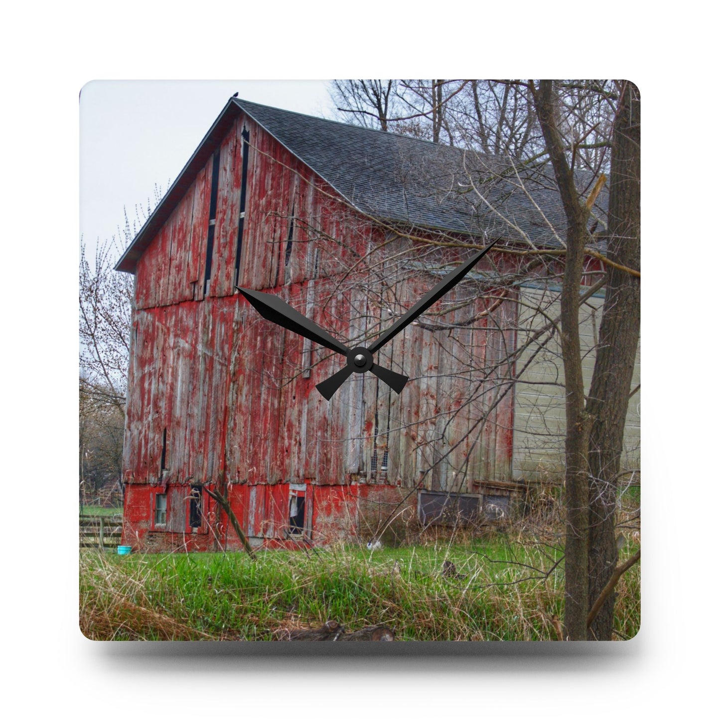 U R There Photography Lake George Red I Rustic Farmhouse Acrylic Analog Wall Clock