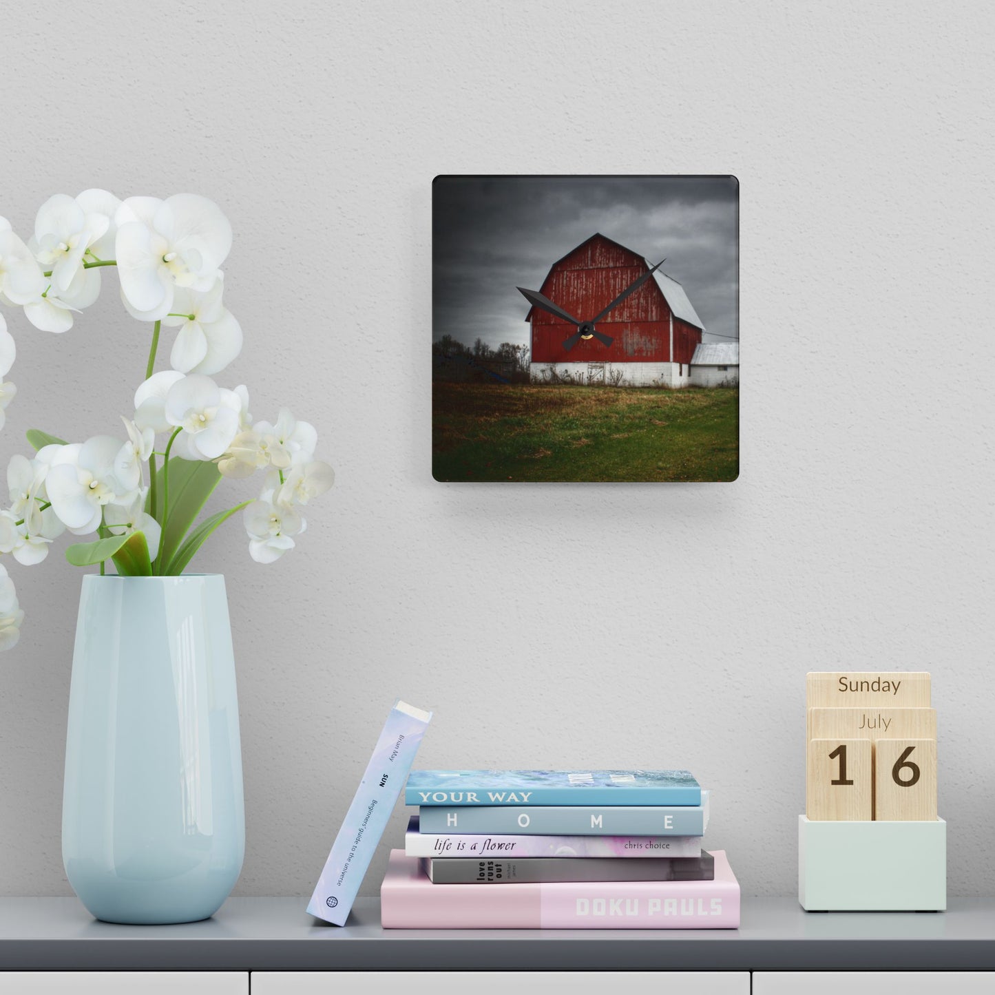 U R There Photography Mills Road Red II Rustic Farmhouse Acrylic Analog Wall Clock