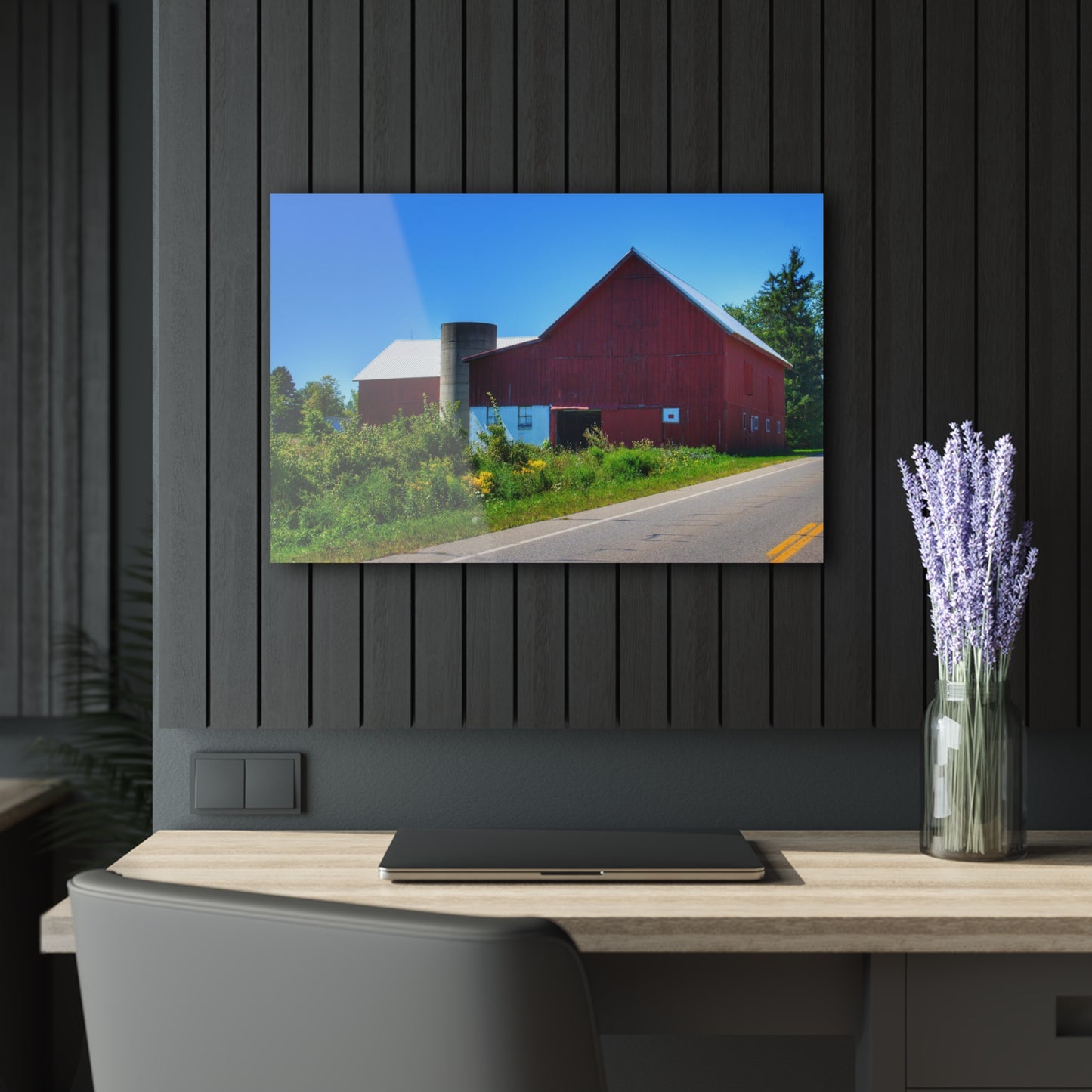 U R There Photography Dryden Road Red Rustic Farmhouse Acrylic Wall Print