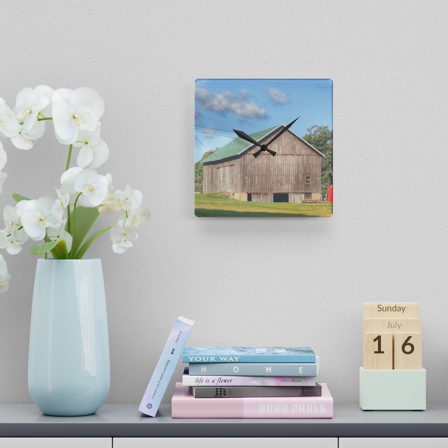 U R There Photography Kingston Road Grey Rustic Farmhouse Acrylic Analog Wall Clock